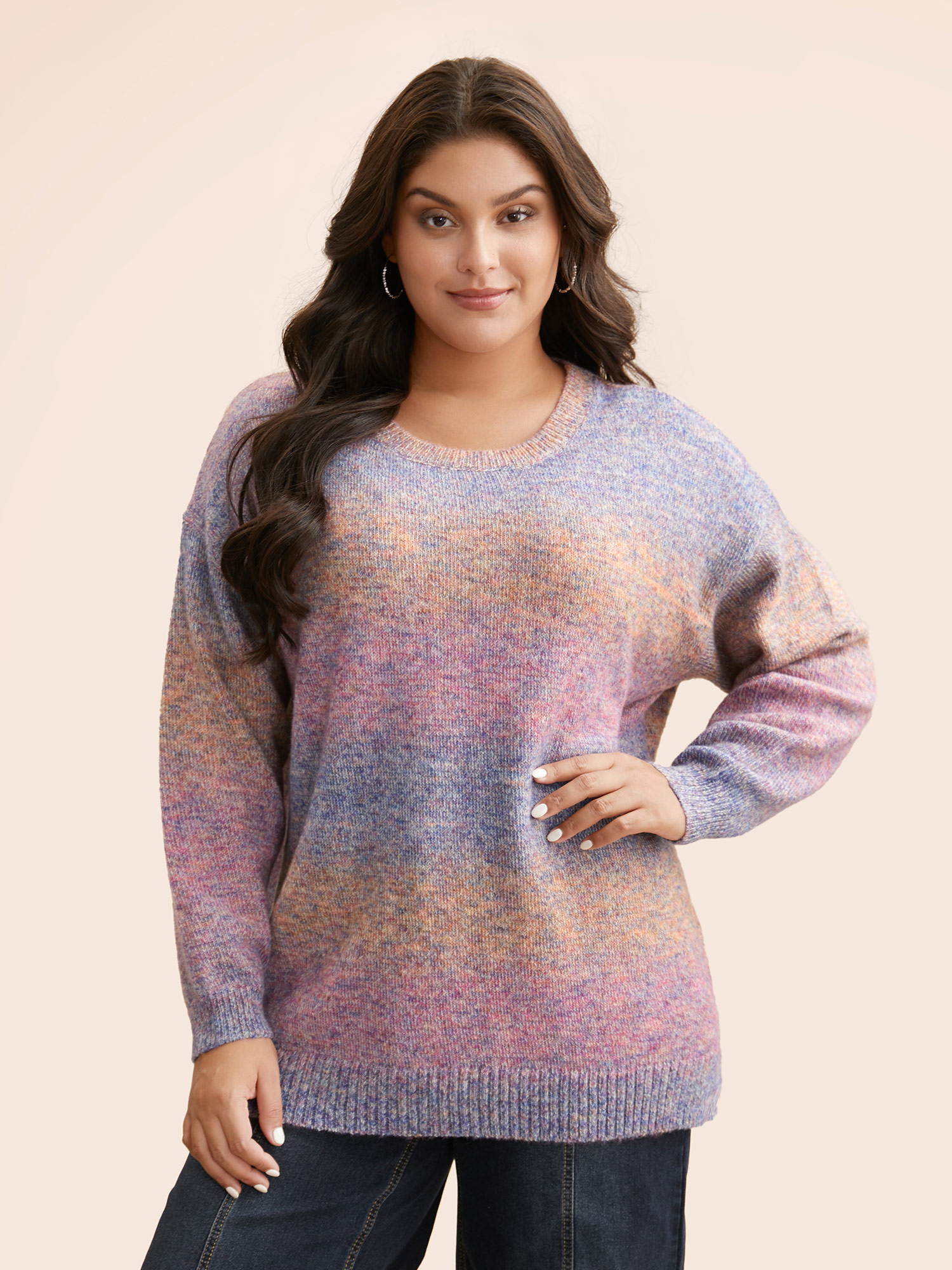 

Plus Size Gradient Dyeing Round Neck Slit Hem Pullover Multicolor Women Casual Loose Long Sleeve Round Neck Everyday Pullovers BloomChic