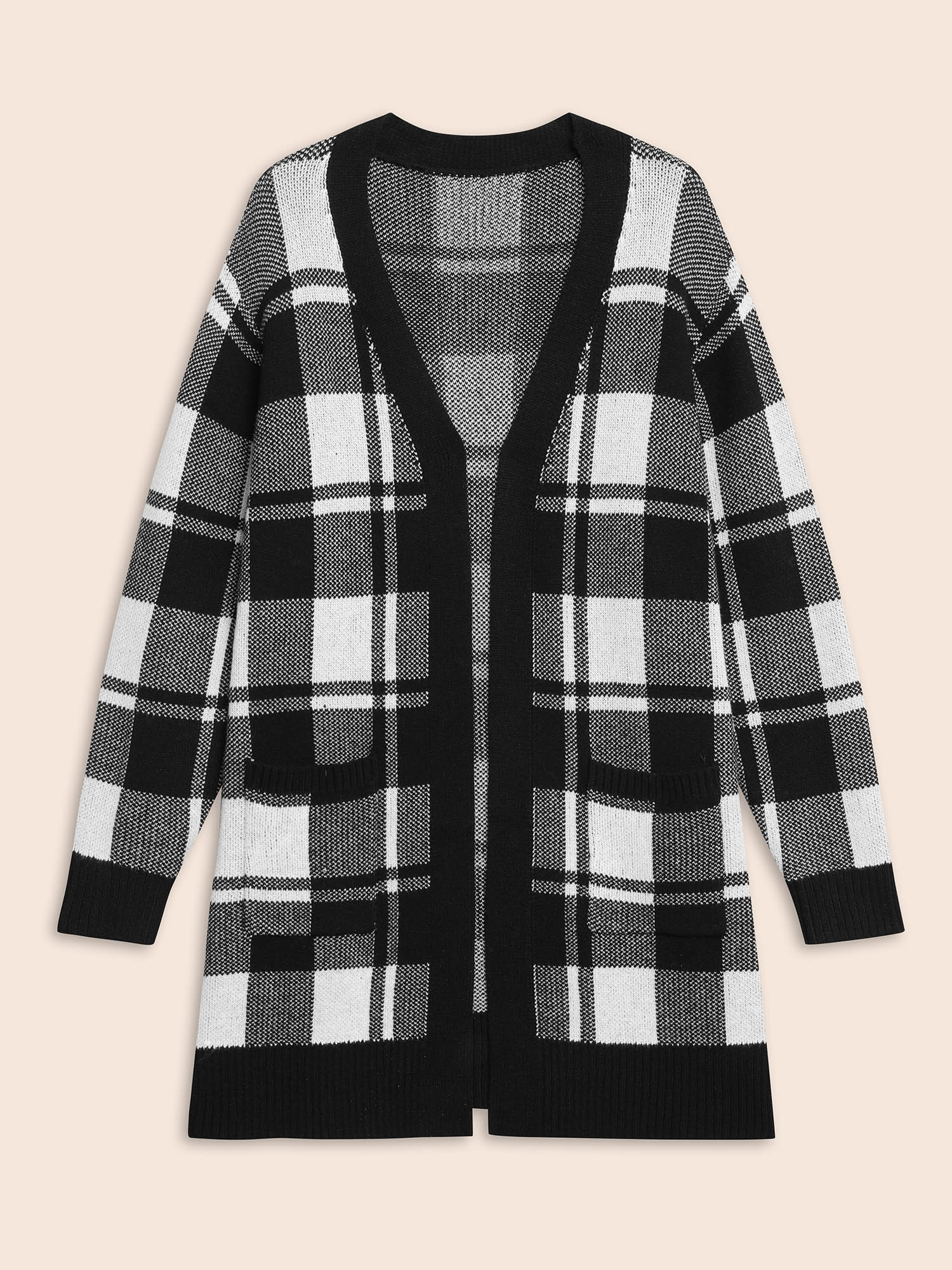 Plus Size Kimono Collar Plaid Slit Hem Cardigan Black Women Casual Loose Long Sleeve Everyday Cardigans BloomChic 26/4X 