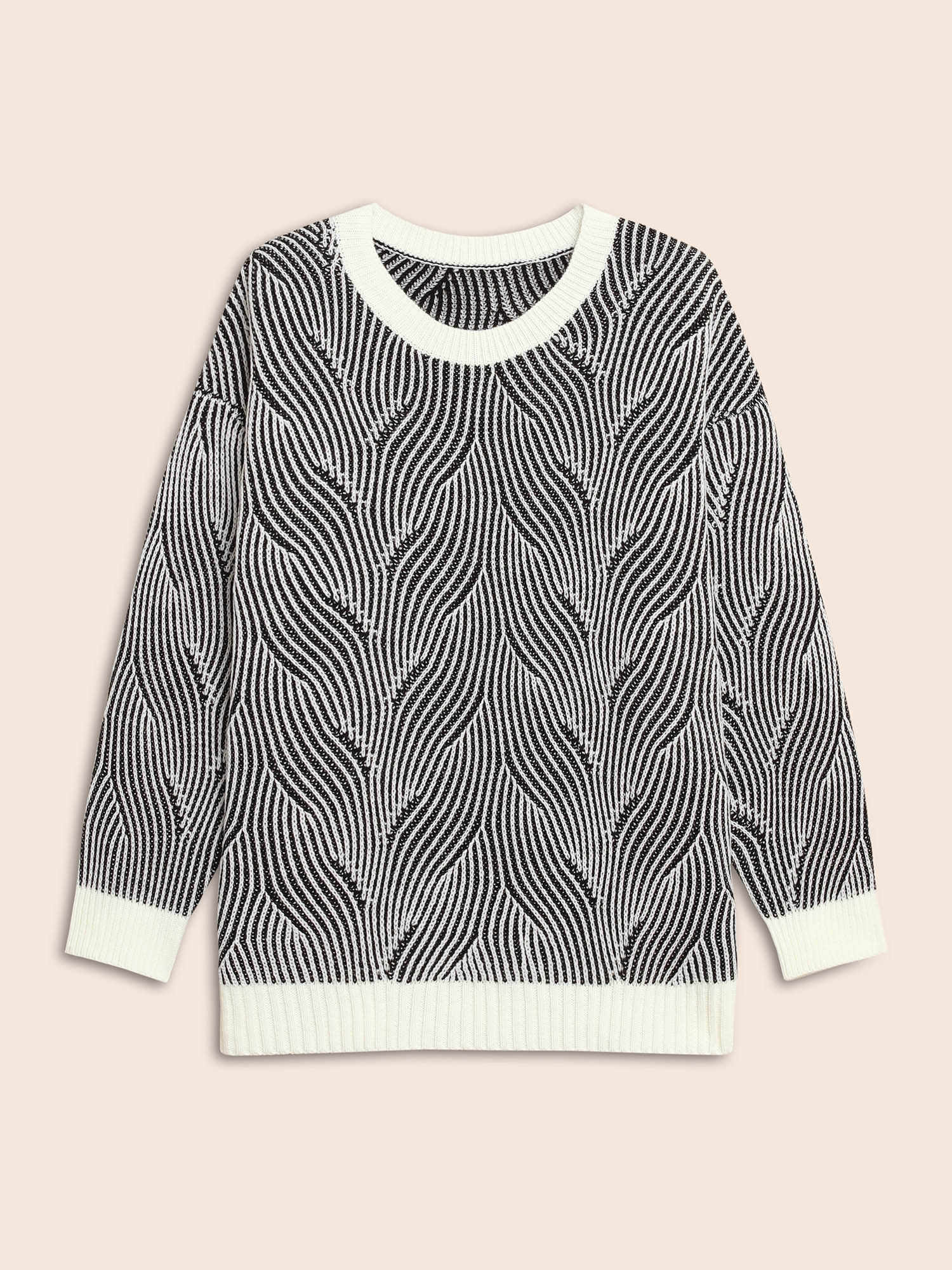 

Plus Size Texture Contrast Round Neck Pullover Black Women Casual Loose Long Sleeve Round Neck Everyday Pullovers BloomChic