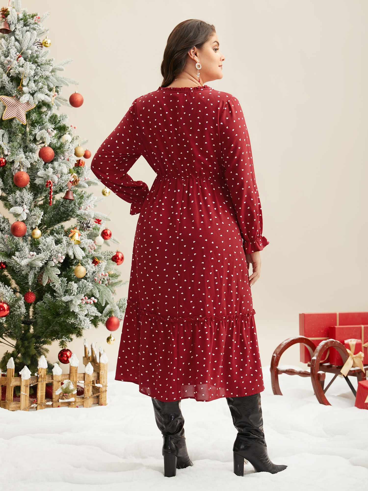 

Plus Size Polka Dot Tiered Hem Midi Dress Scarlet Women Elegant Tie knot Party Curvy Bloomchic