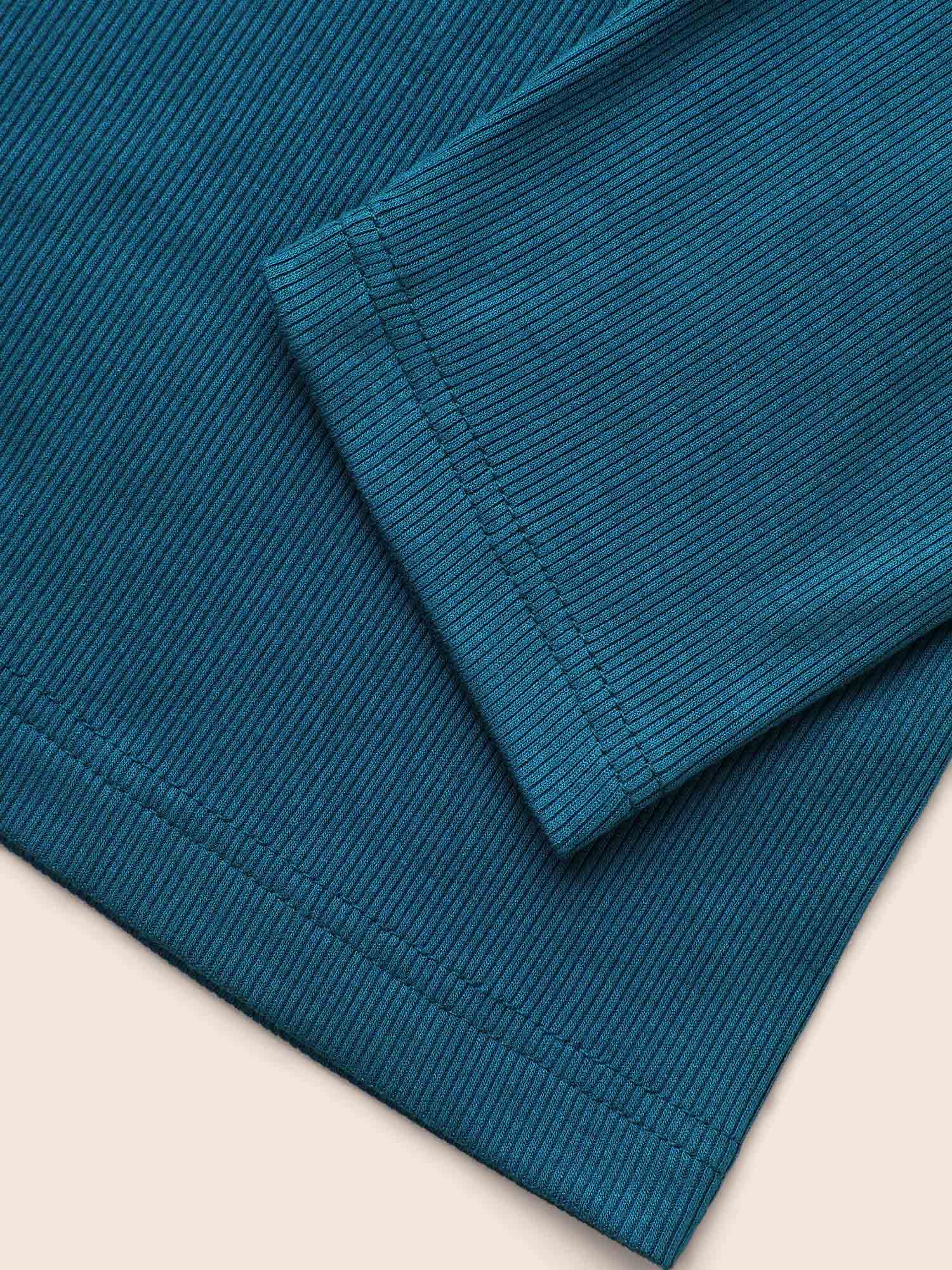 Plus Size Solid Notched Collar Rib Knit T-shirt Aegean Women Casual Texture Notched collar Everyday T-shirts BloomChic 30/6X 