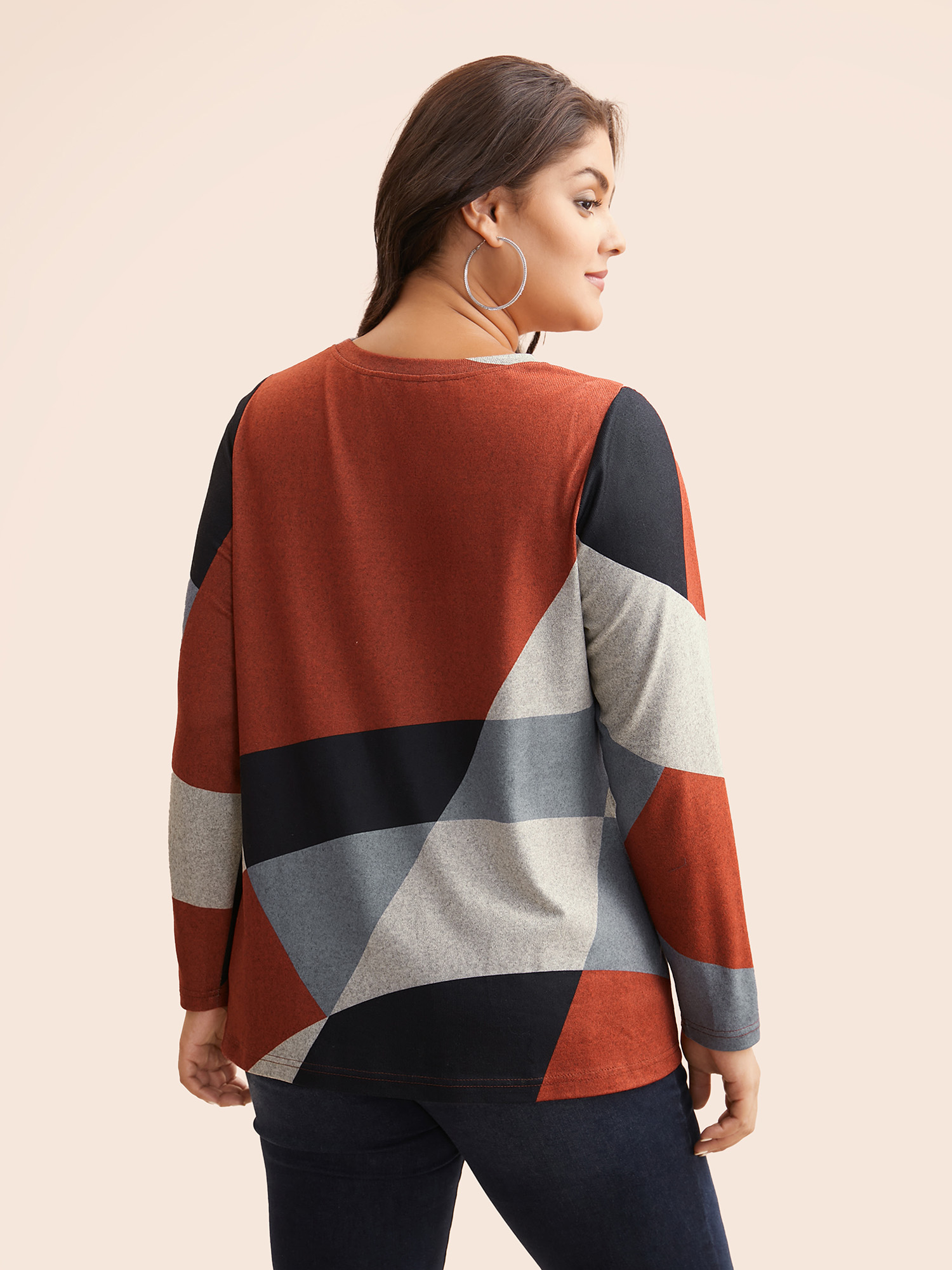 Plus Size Round Neck Colorblock Contrast T-shirt Multicolor Women Casual Contrast Non Everyday T-shirts BloomChic 26/4X 