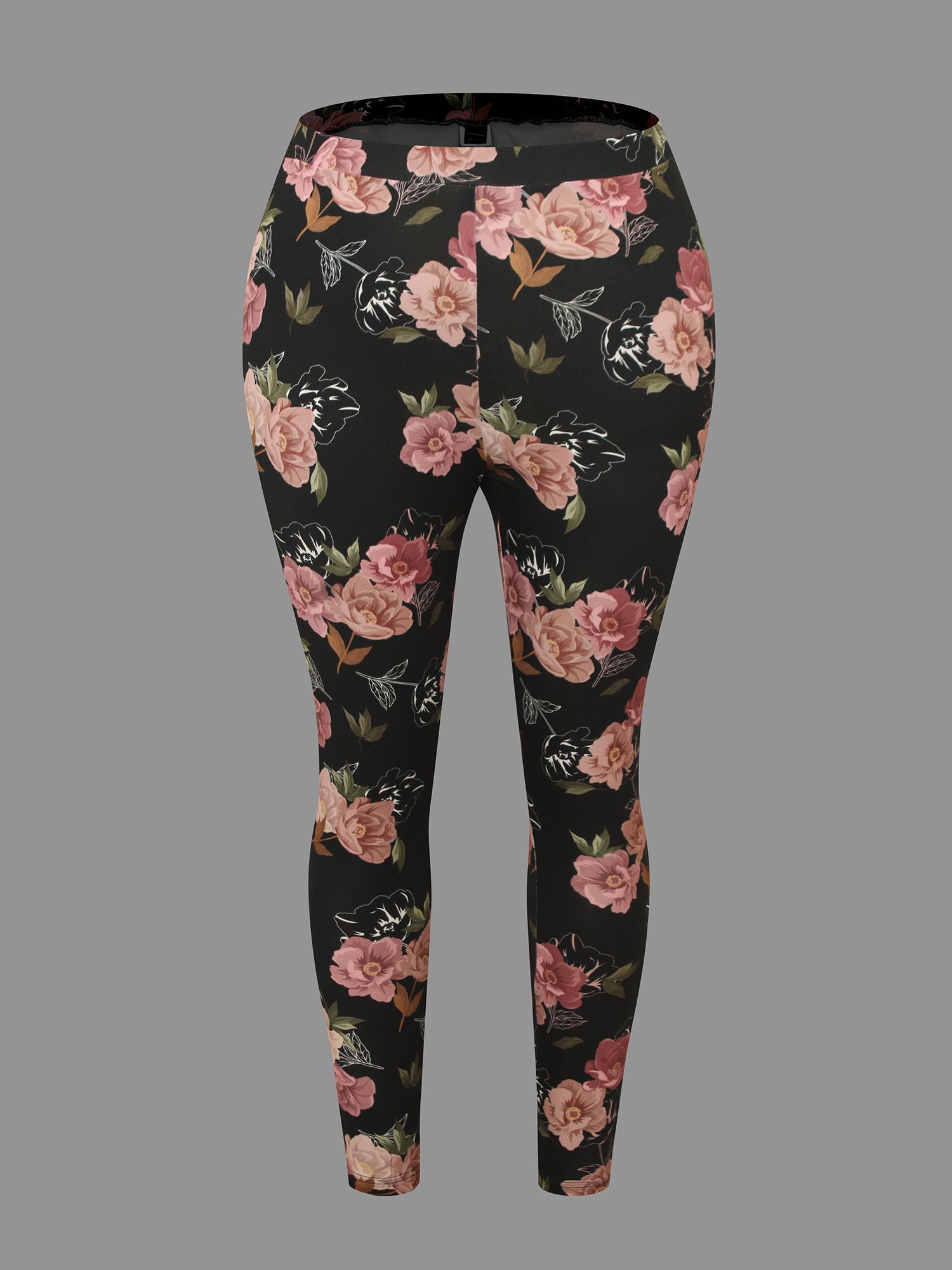 Plus Size Floral Mid Rise Skinny Leggings Women BlackFlower Elegant Medium stretch Skinny Mid Rise Everyday Leggings BloomChic 14-16/1X 