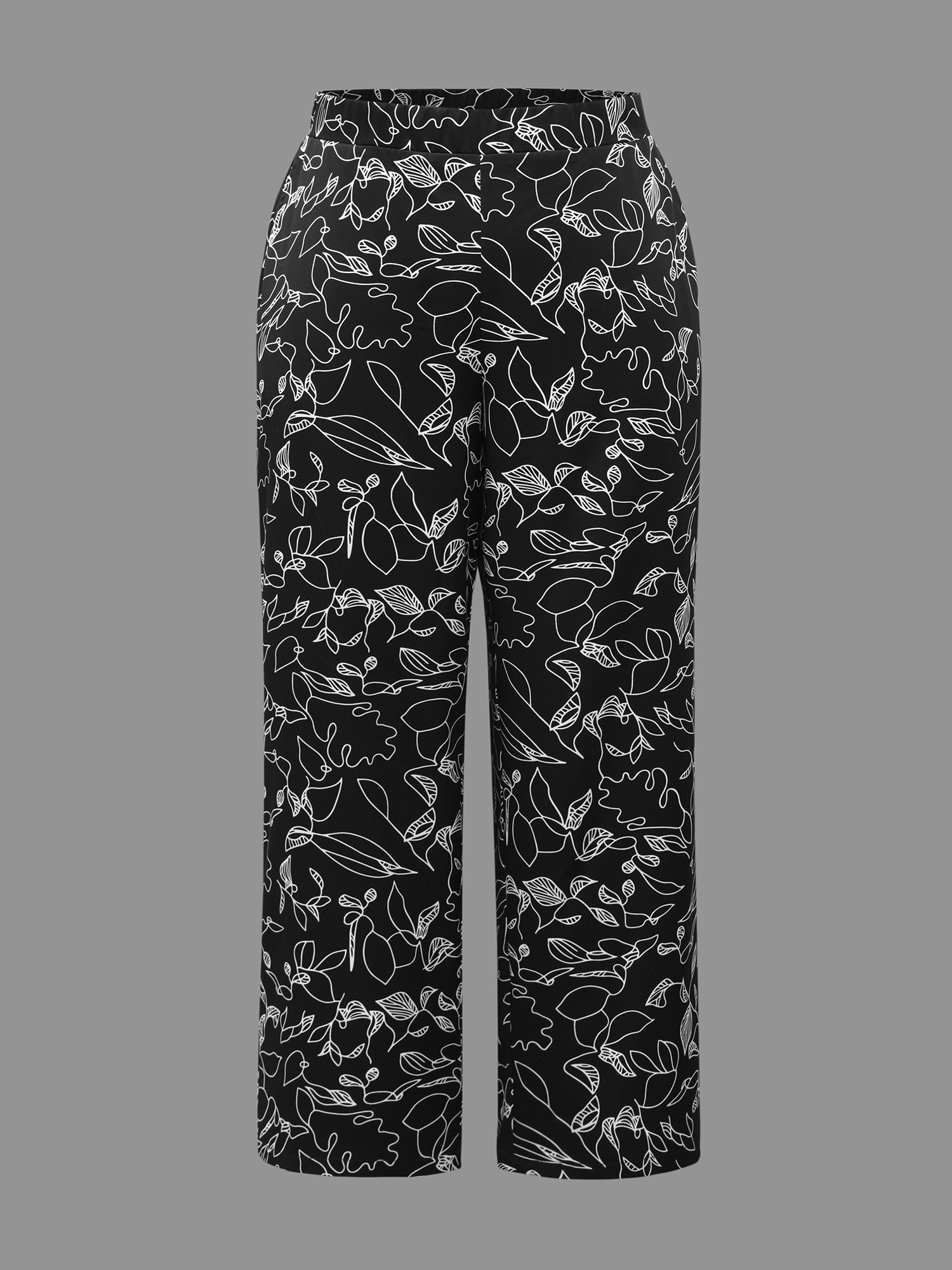 Plus Size Graffiti Print Elastic Waist Wide Leg Pants Women BlackFlower At the Office Wide Leg Mid Rise Work Pants BloomChic 30/6X 