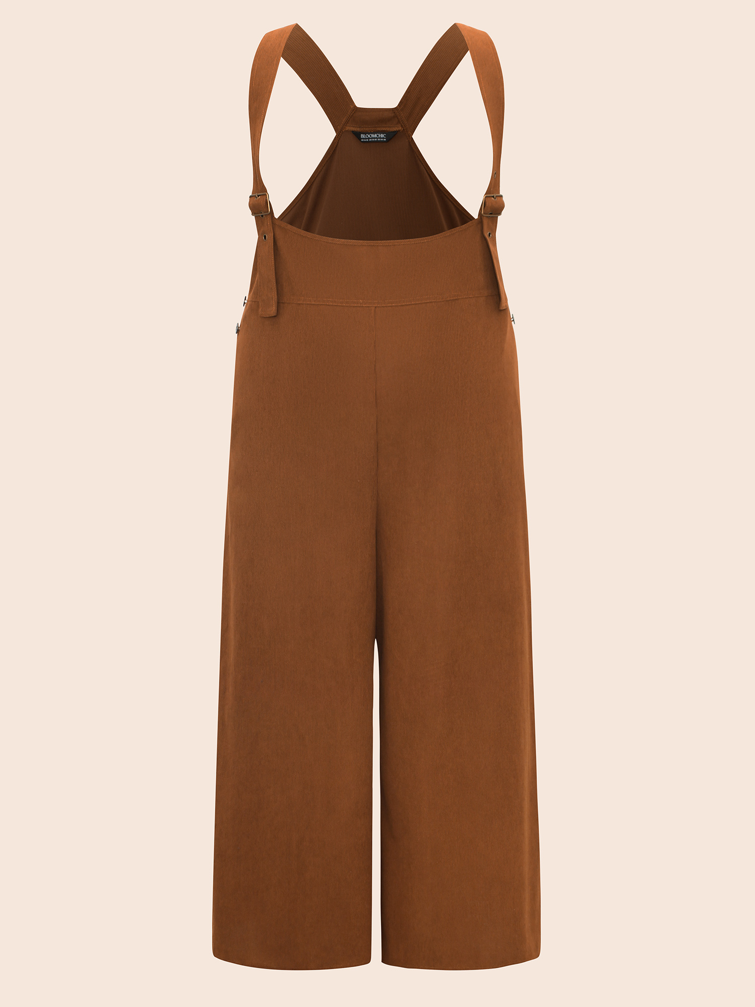 

Plus Size Bronze Corduroy Button Detail Adjustable Straps Jumpsuit Women Casual Sleeveless Non Everyday Loose Jumpsuits BloomChic