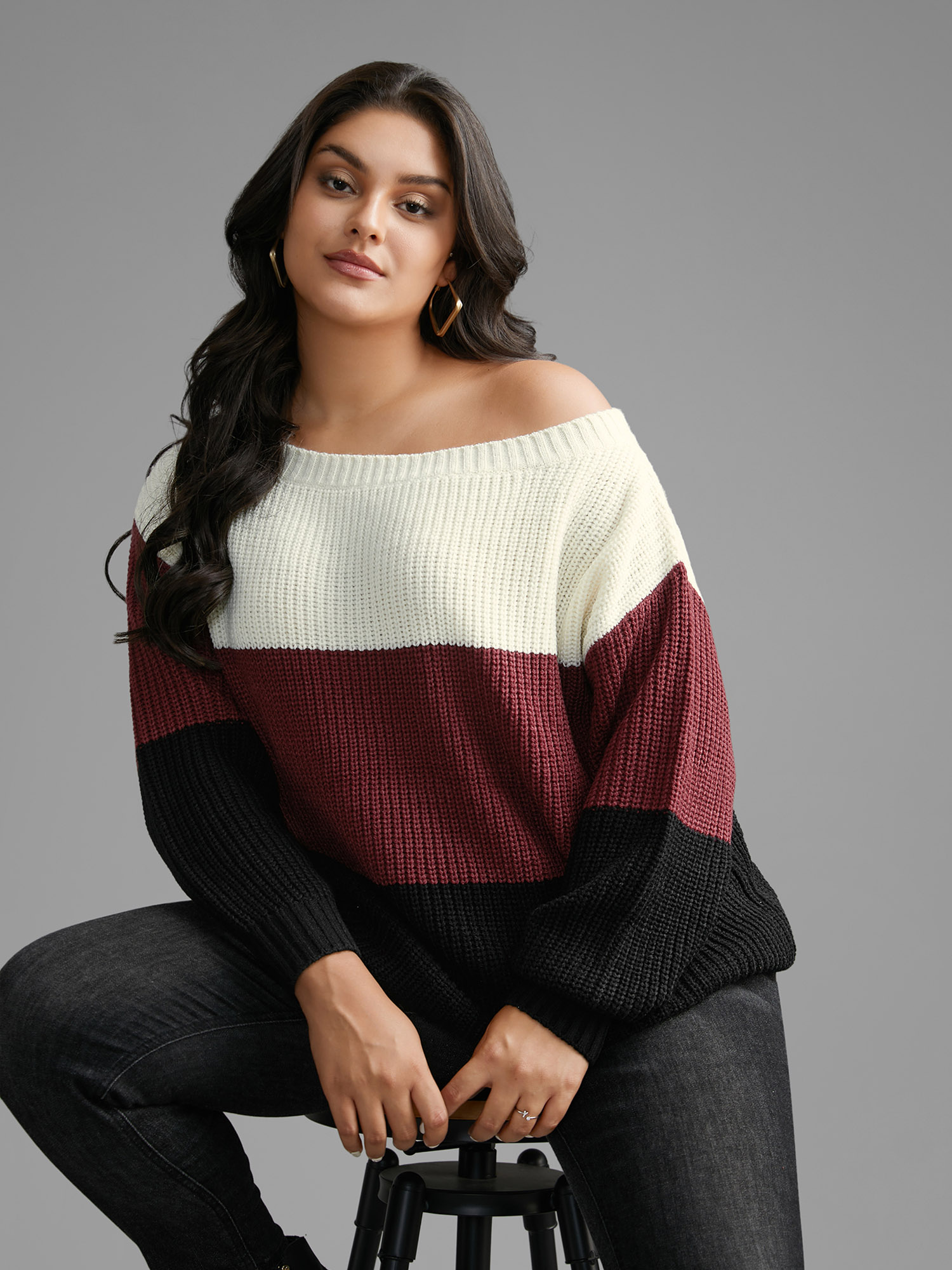 

Plus Size Boat Neck Colorblock Contrast Pullover Scarlet Women Casual Loose Long Sleeve Boat Neck Everyday Pullovers BloomChic