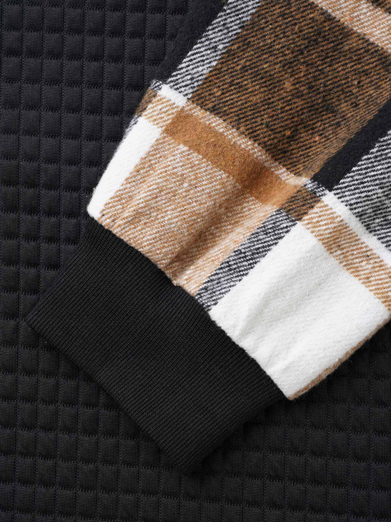Plus Size Plaid Patchwork Hooded Raglan Sleeve Sweatshirt Women Black Casual Texture Hooded Everyday Sweatshirts BloomChic 26/4X 