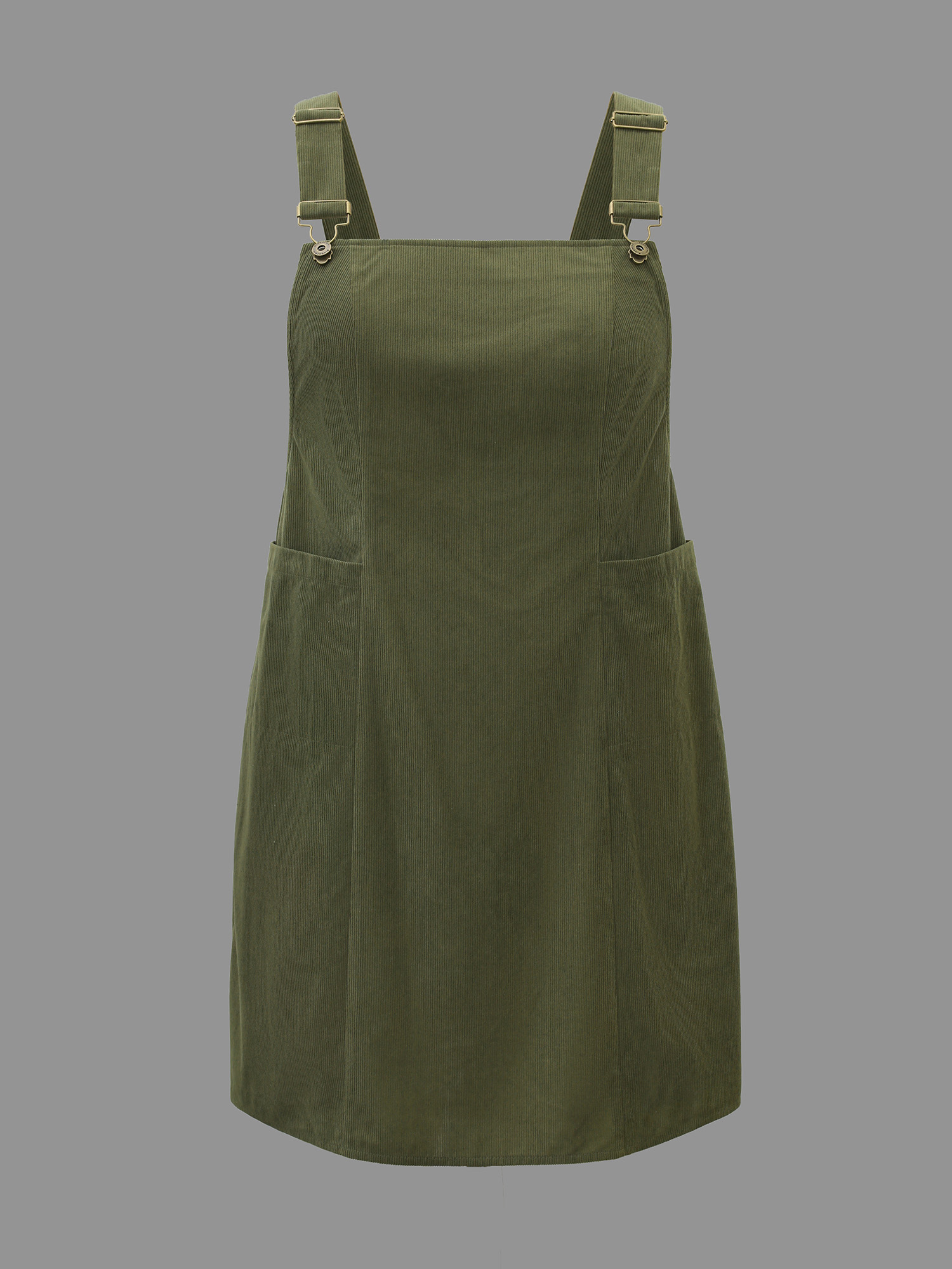 

Plus Size Corduroy Patch Pocket Adjustable Straps Dress ArmyGreen Women Casual Texture Non Sleeveless Curvy BloomChic