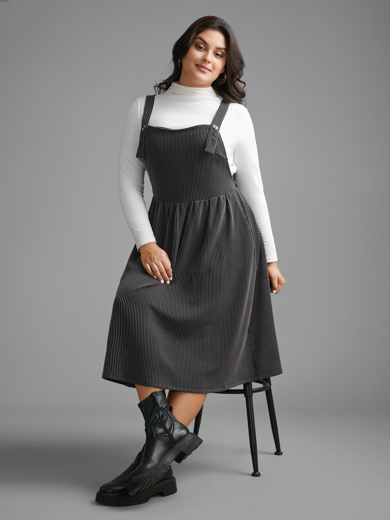Plus Size Texture Square Neck Midi Dress Black Women Casual Texture Square Neck Sleeveless Curvy BloomChic 14-16/1X 