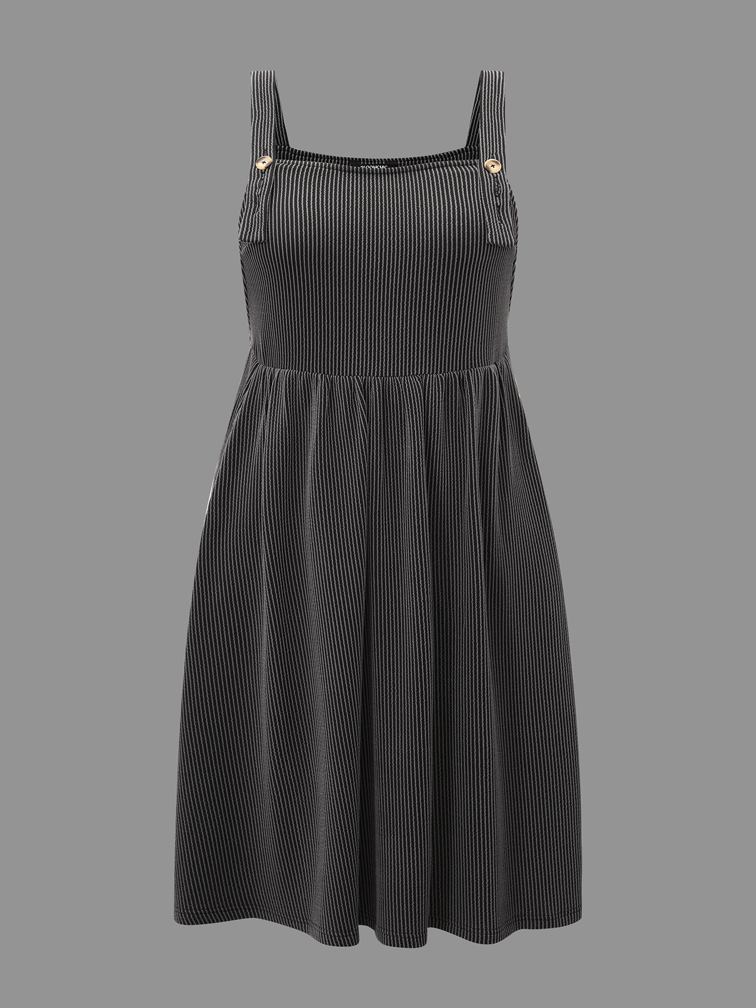 Plus Size Texture Square Neck Midi Dress Black Women Casual Texture Square Neck Sleeveless Curvy BloomChic 14-16/1X 