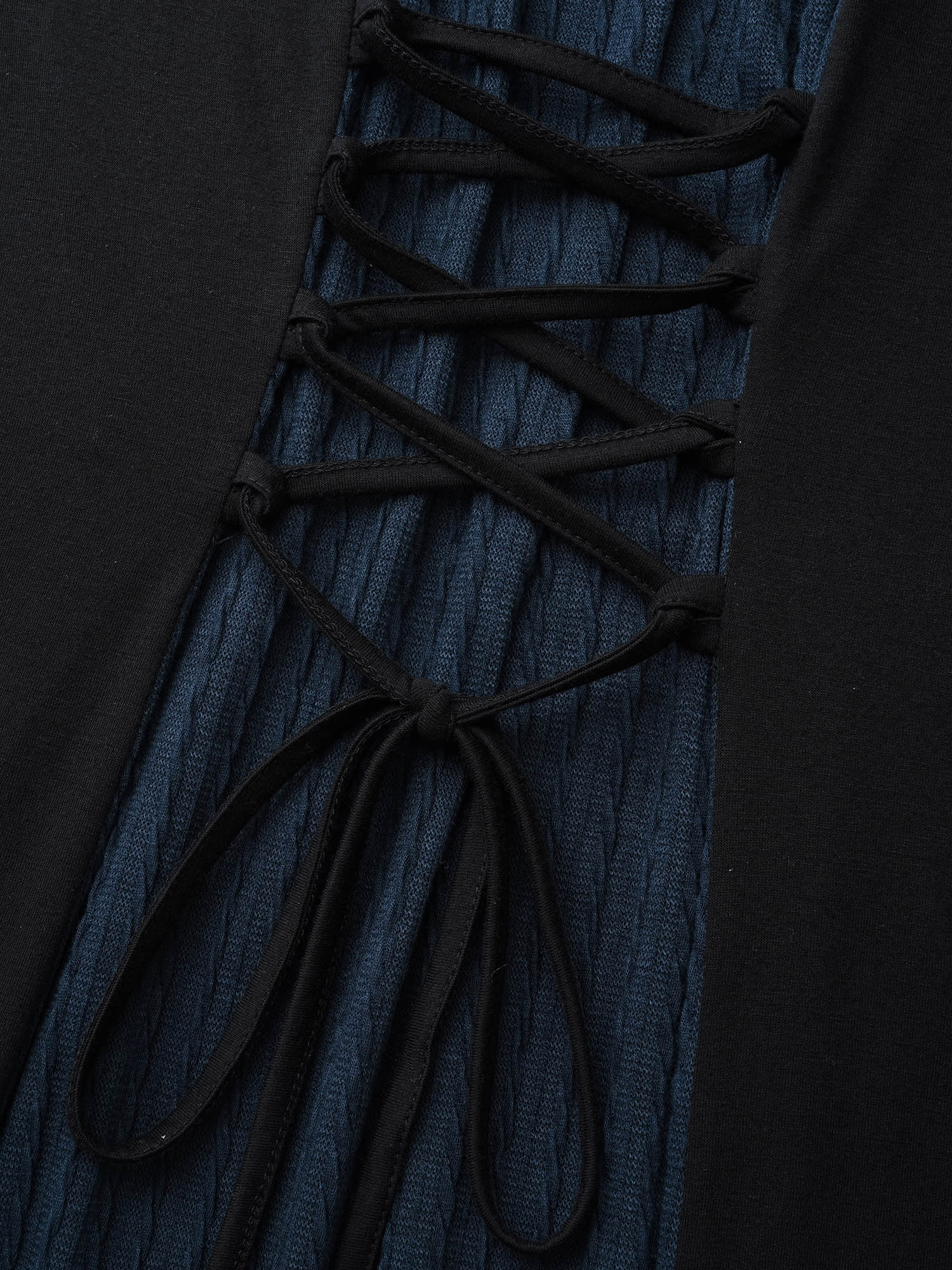 Plus Size Square Neck Textured Patchwork Crisscross Dress Indigo Women Elegant Wraparound straps Square Neck Long Sleeve Curvy BloomChic 14-16/1X 