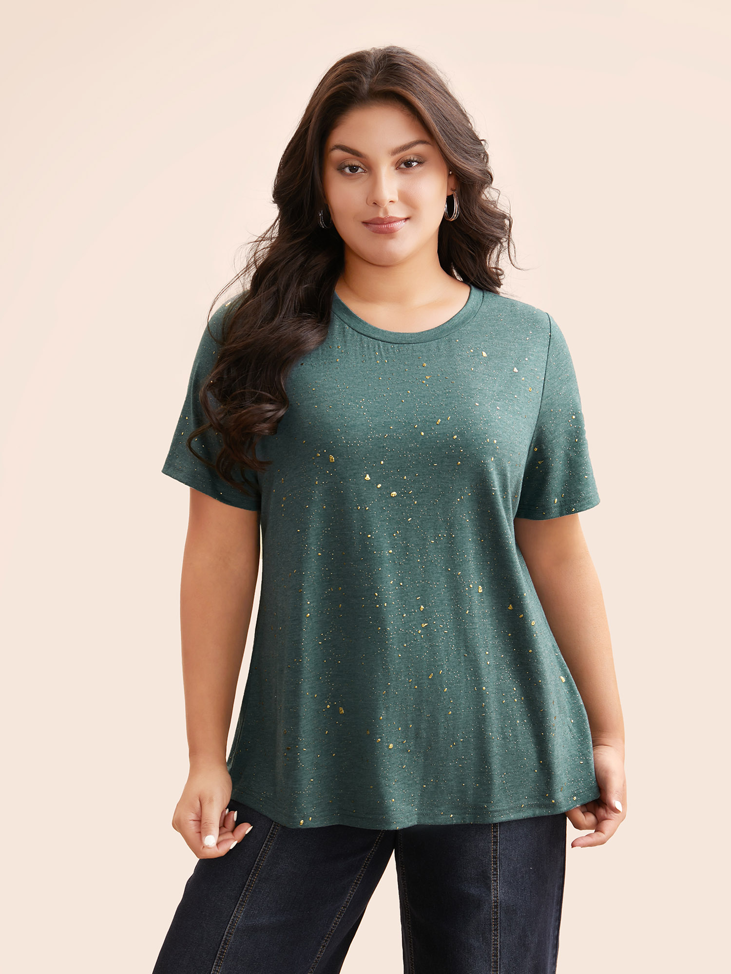 

Plus Size Plain Textured Round Neck T-shirt Emerald Women Casual Non Non Everyday T-shirts BloomChic