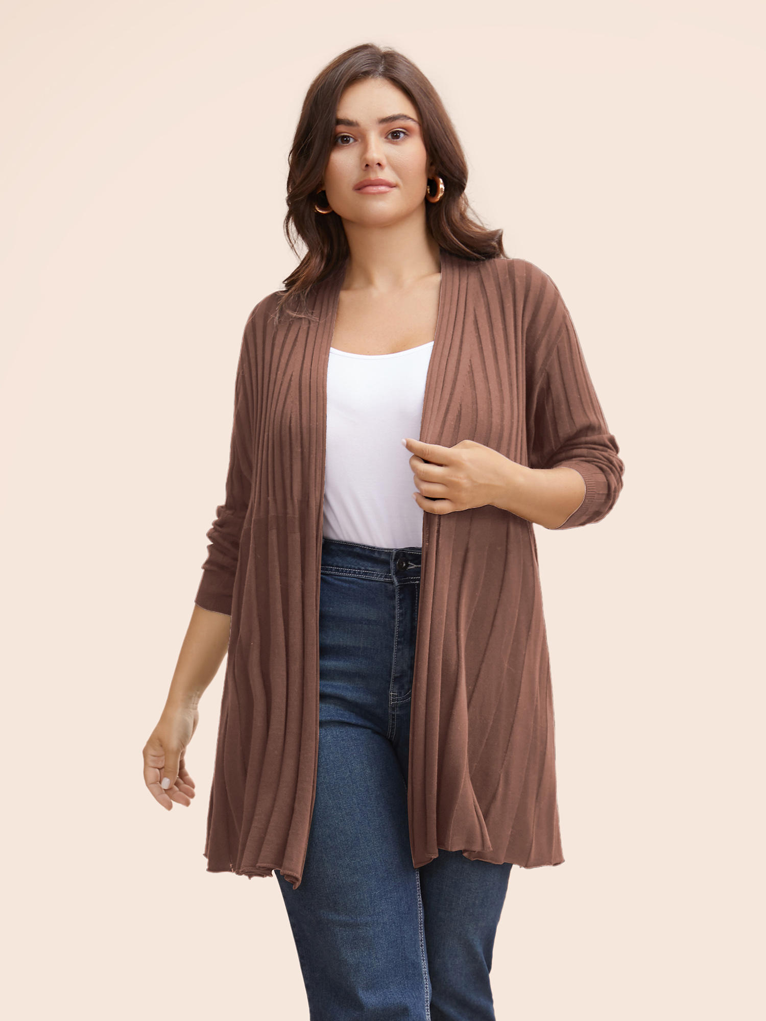 

Plus Size Plain Textured Kimono Collar Cardigan DustyPink Women Casual Loose Long Sleeve Everyday Cardigans BloomChic