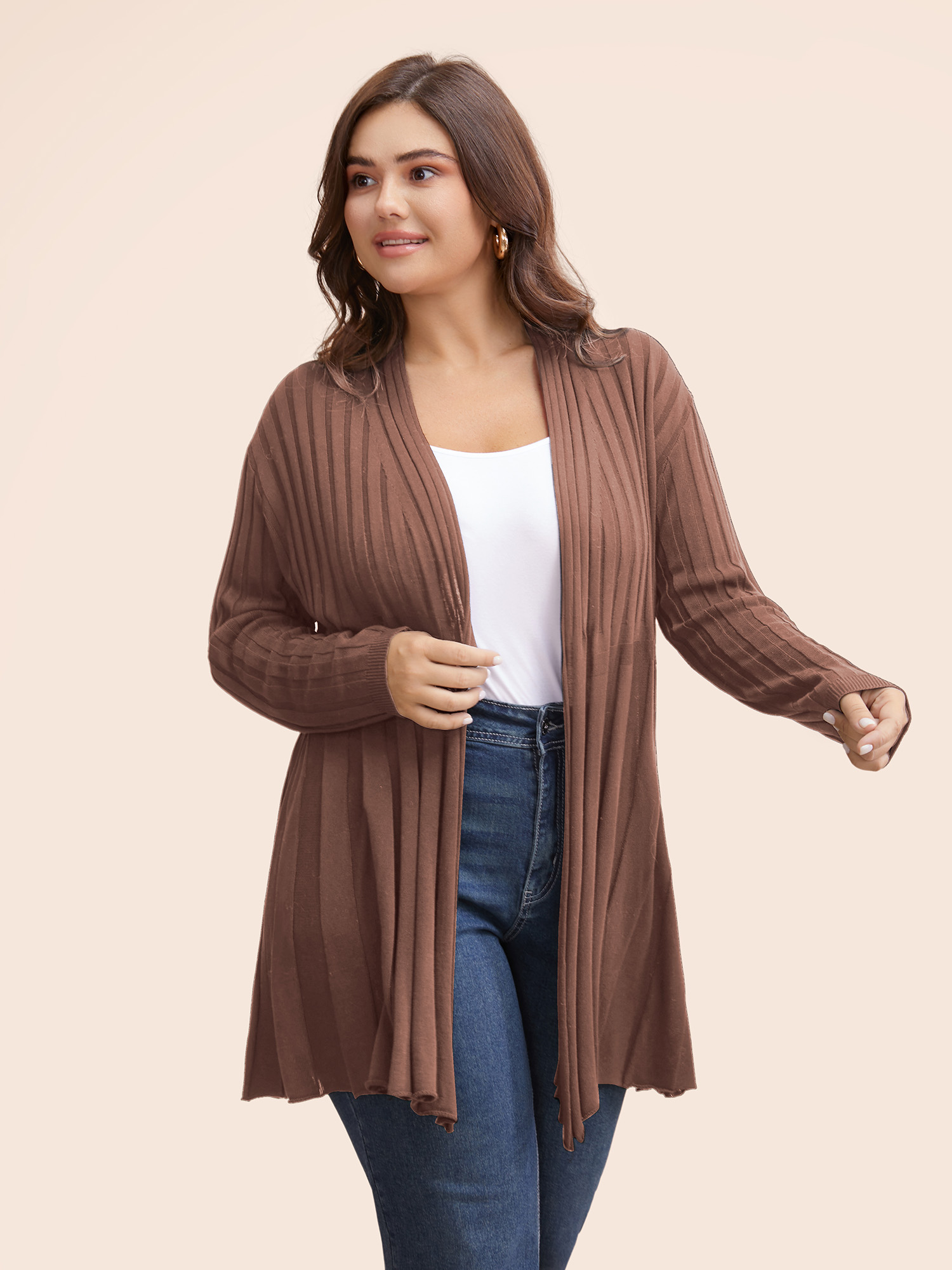 

Plus Size Plain Textured Kimono Collar Cardigan DustyPink Women Casual Loose Long Sleeve Everyday Cardigans BloomChic