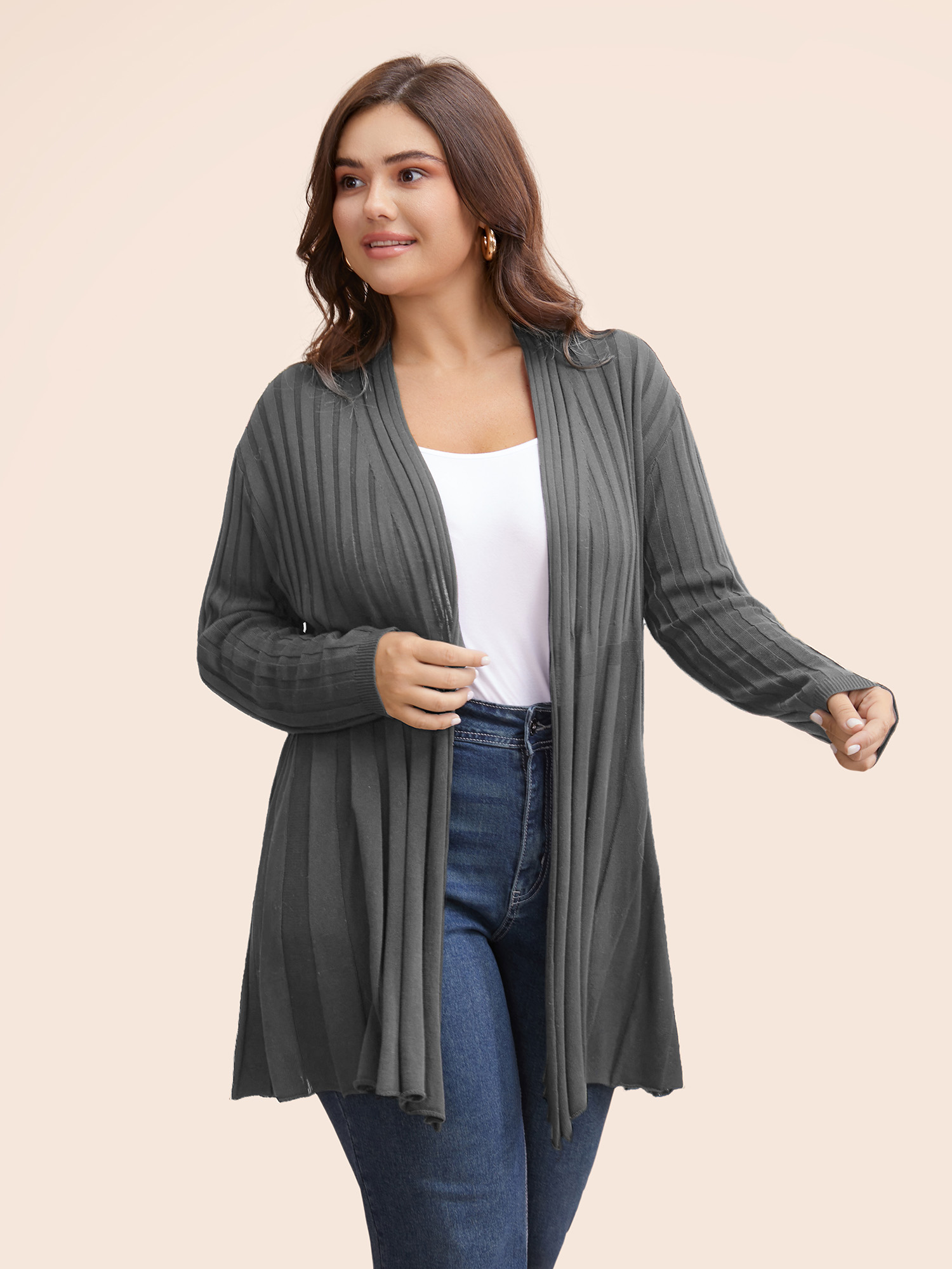 

Plus Size Plain Textured Kimono Collar Cardigan DimGray Women Casual Loose Long Sleeve Everyday Cardigans BloomChic