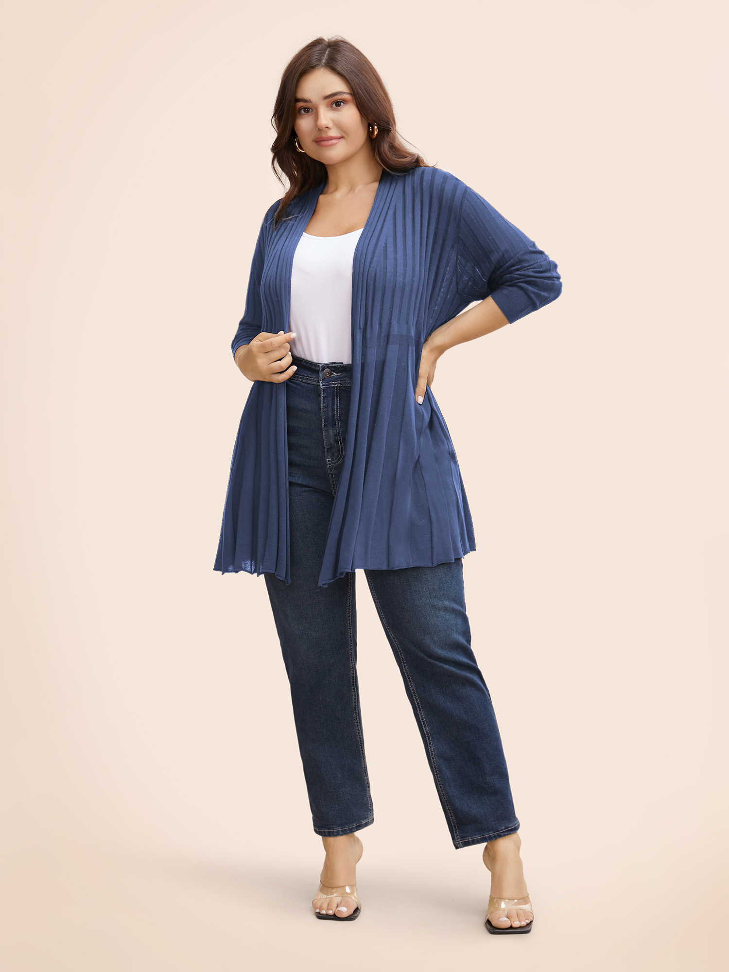 

Plus Size Plain Textured Kimono Collar Cardigan Aegean Women Casual Loose Long Sleeve Everyday Cardigans BloomChic