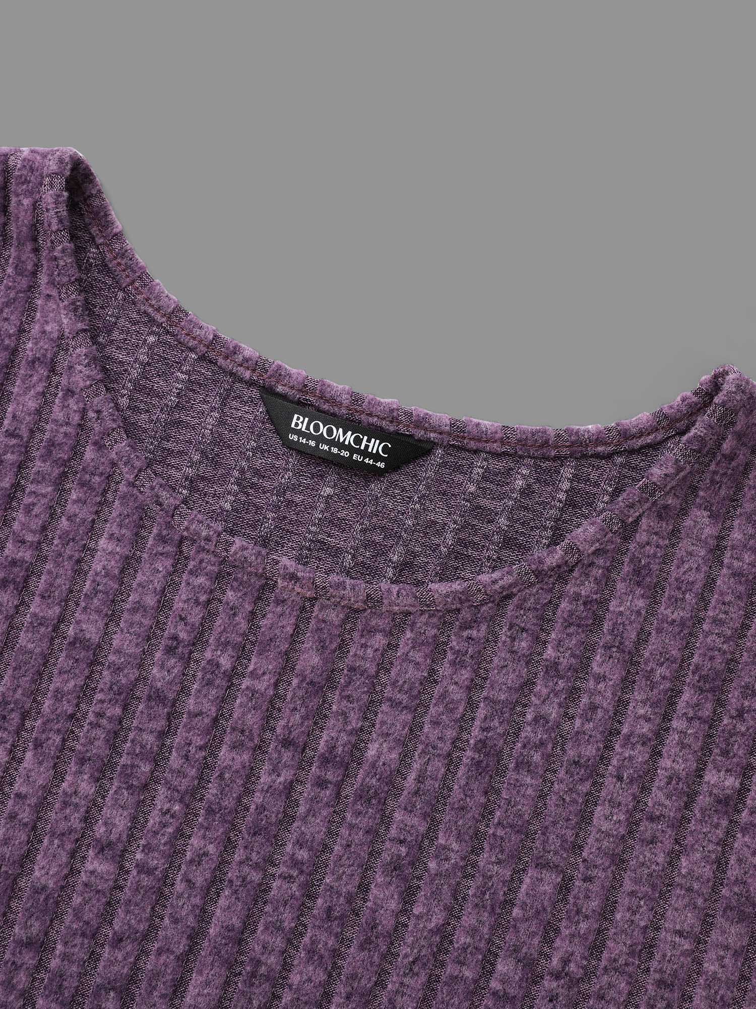 

Plus Size Round Neck Rib Knit Jersey Top Mauve Round Neck Long Sleeve Elegant Jersey Tops