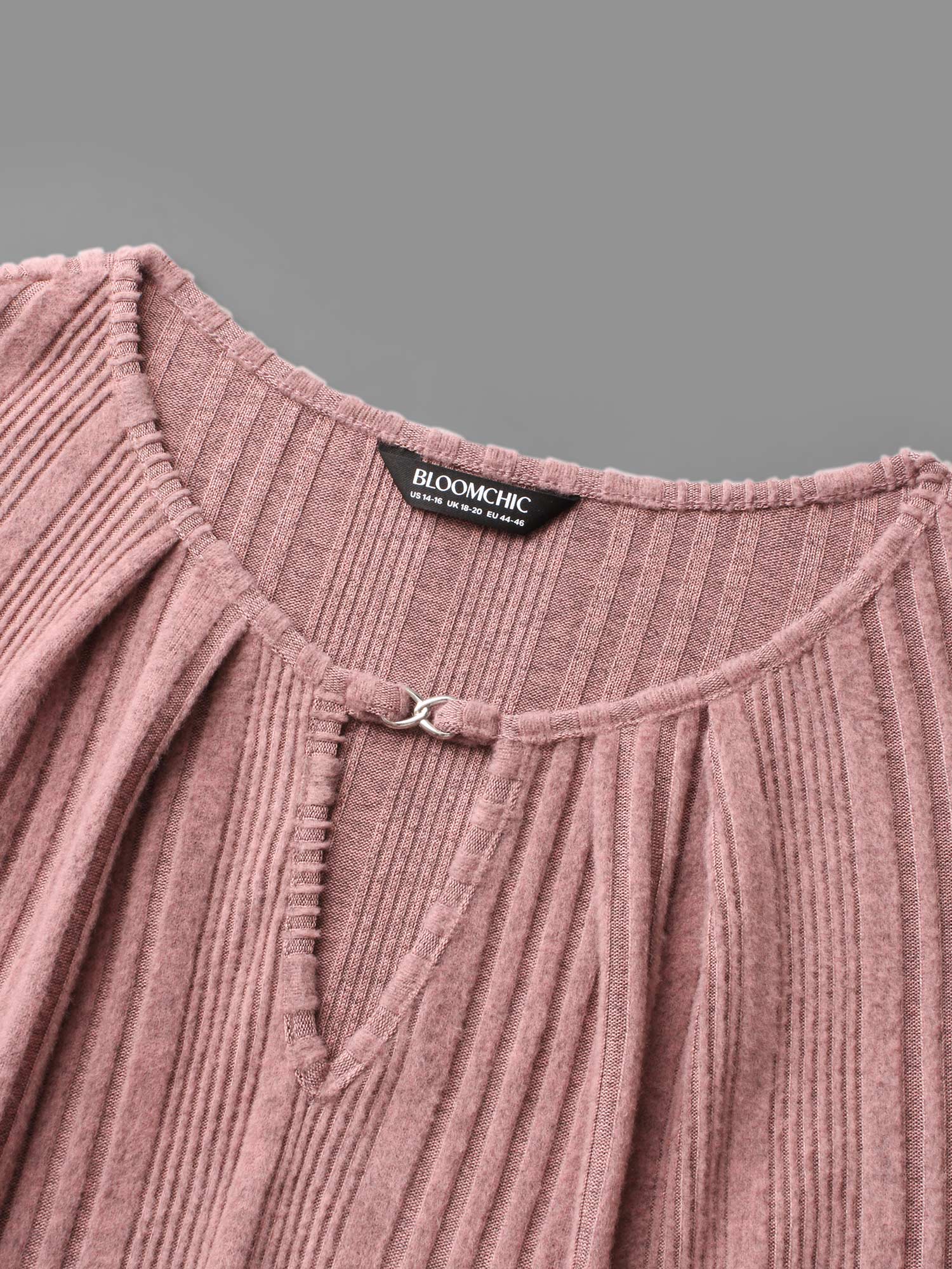 

Plus Size Textured Keyhole Metal Detail Pleated Sweatshirt Women Rouge Casual Texture Notched collar Everyday Sweatshirts BloomChic