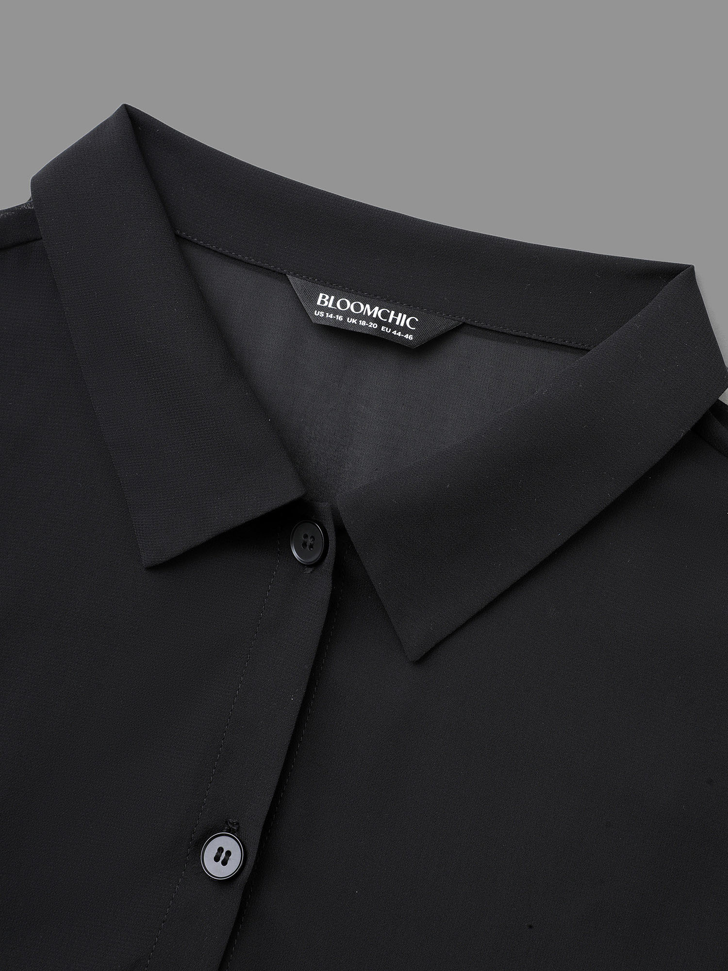 Plus Size Black Chiffon Mesh Pleated Tunic Blouse Women Elegant Long Sleeve Shirt collar Everyday Blouses BloomChic 14-16/1X 