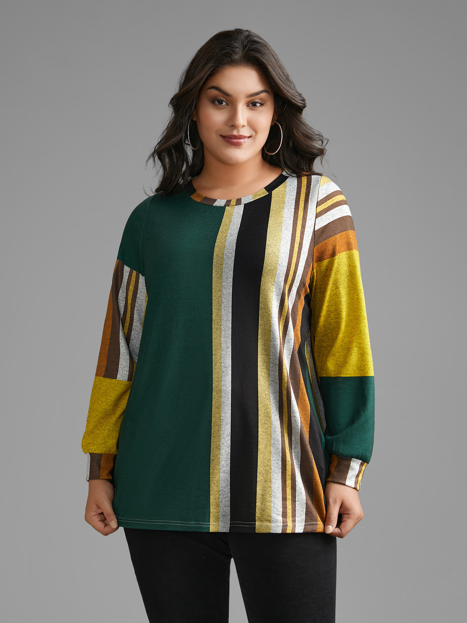 Plus Size Colored Striped Crew Neck T-shirt Multicolor Women Casual Contrast Round Neck Loose Everyday T-shirts BloomChic 10/M 