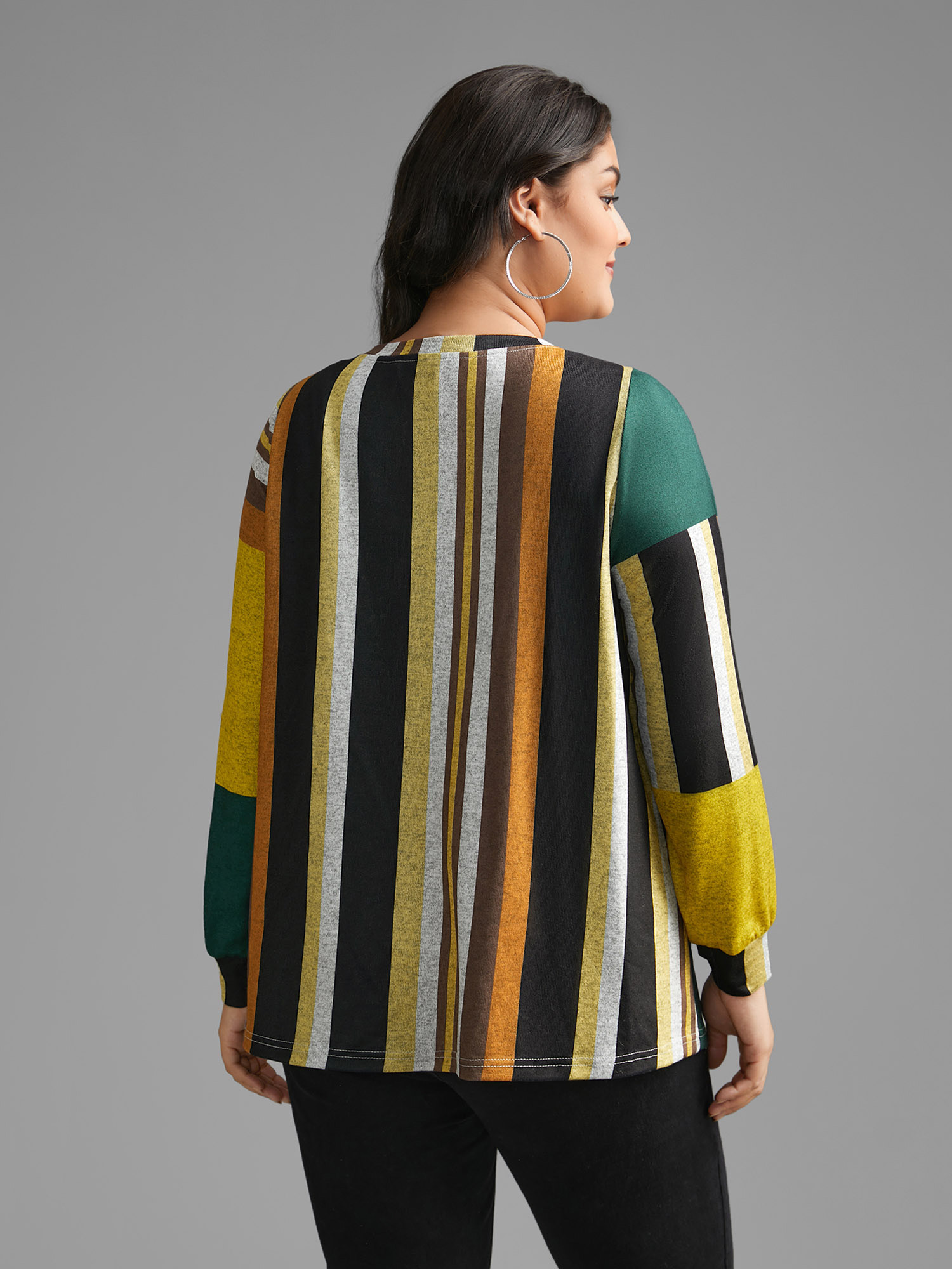Plus Size Colored Striped Crew Neck T-shirt Multicolor Women Casual Contrast Round Neck Loose Everyday T-shirts BloomChic 10/M 