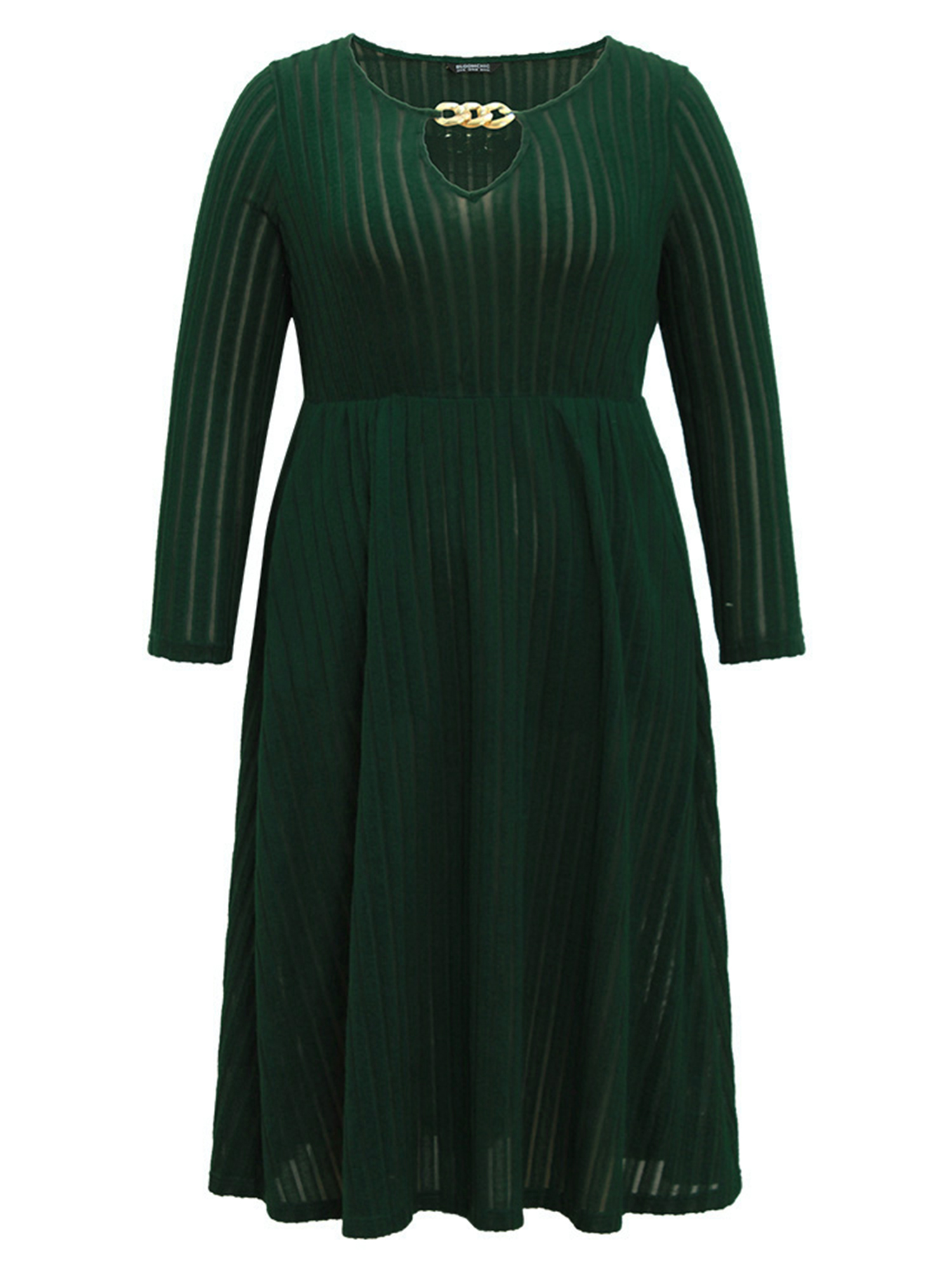 Plus Size Women Work Plain Rib Knit Regular Sleeve Long Sleeve Notched collar Pocket Work From Home Dresses BloomChic 