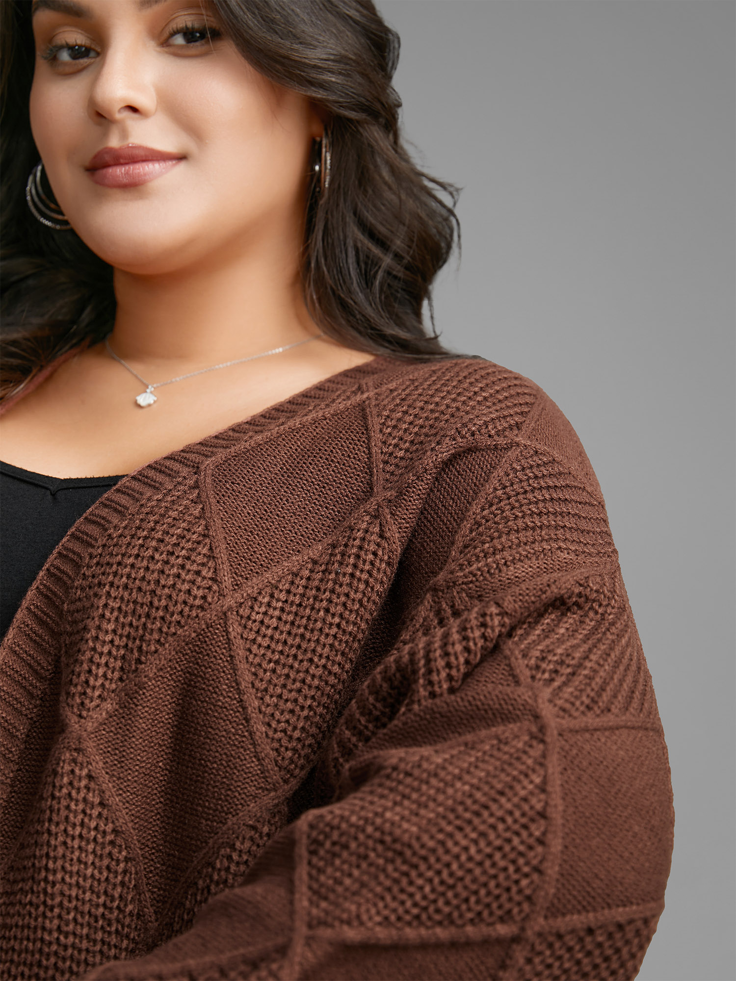 

Plus Size Plain Textured Pocket Drop Shoulder Cardigan Browncoffeecolor Women Casual Loose Long Sleeve Everyday Cardigans BloomChic