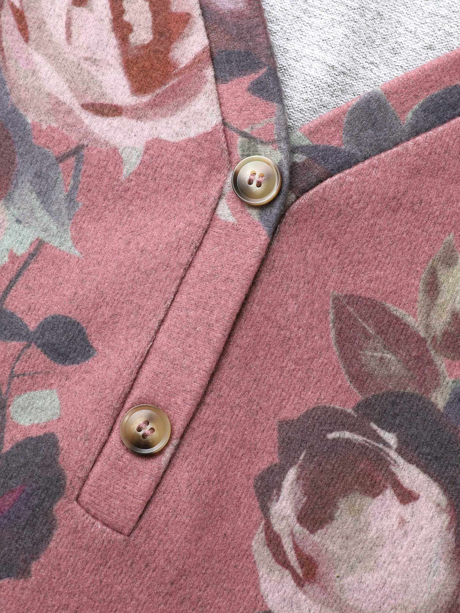Plus Size V Neck Floral Print Button Up T-shirt DustyPink Women Casual Button Natural Flowers V-neck Everyday T-shirts BloomChic 26/4X 