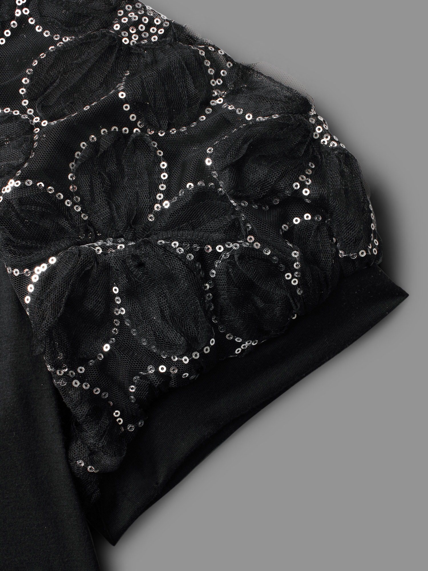 Plus Size Floral Sequin Mesh Round Neck T-shirt Black Women Elegant See through Round Neck Everyday T-shirts BloomChic 14-16/1X 