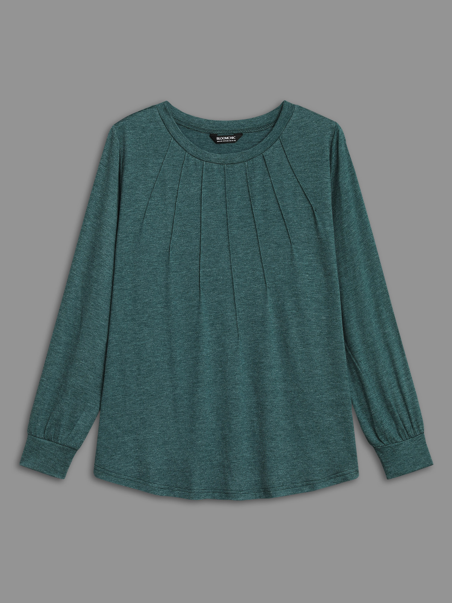 Plus Size Solid Heather Round Neck Pleated T-shirt DarkGreen Women Casual Pleated Round Neck Everyday T-shirts BloomChic 22-24/3X 
