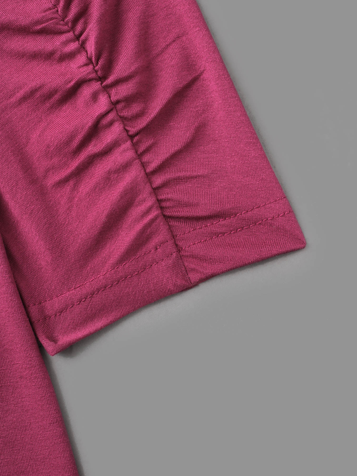 Plus Size Solid V Neck Lace Patchwork T-shirt RedViolet Women Elegant Woven ribbon&lace trim V-neck Everyday T-shirts BloomChic 14-16/1X 