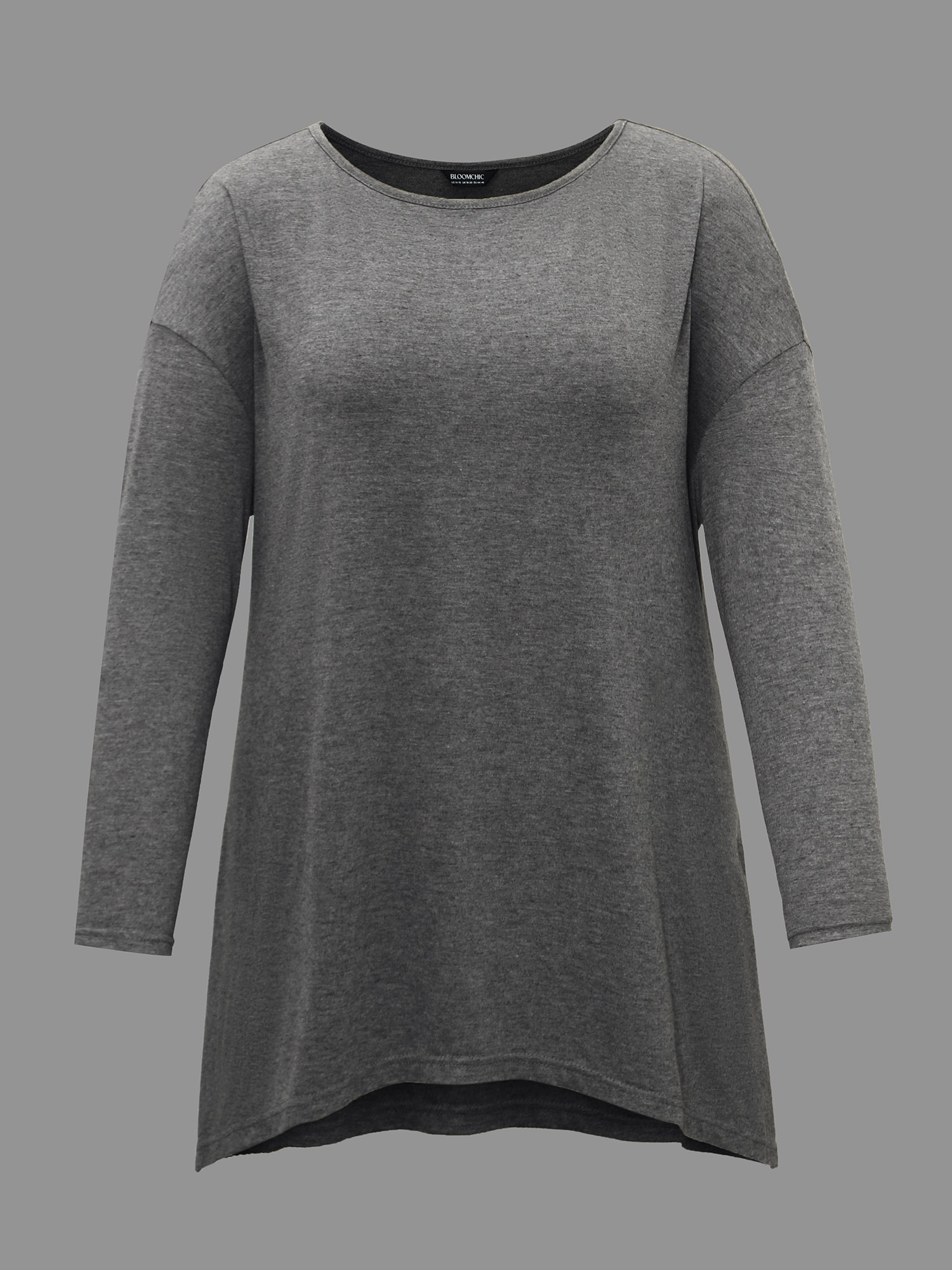 Plus Size Plain Boat Neck Asymmetrical Hem T-shirt DarkGray Women Casual Asymmetrical Boat Neck Loose Everyday T-shirts BloomChic 18-20/2X 