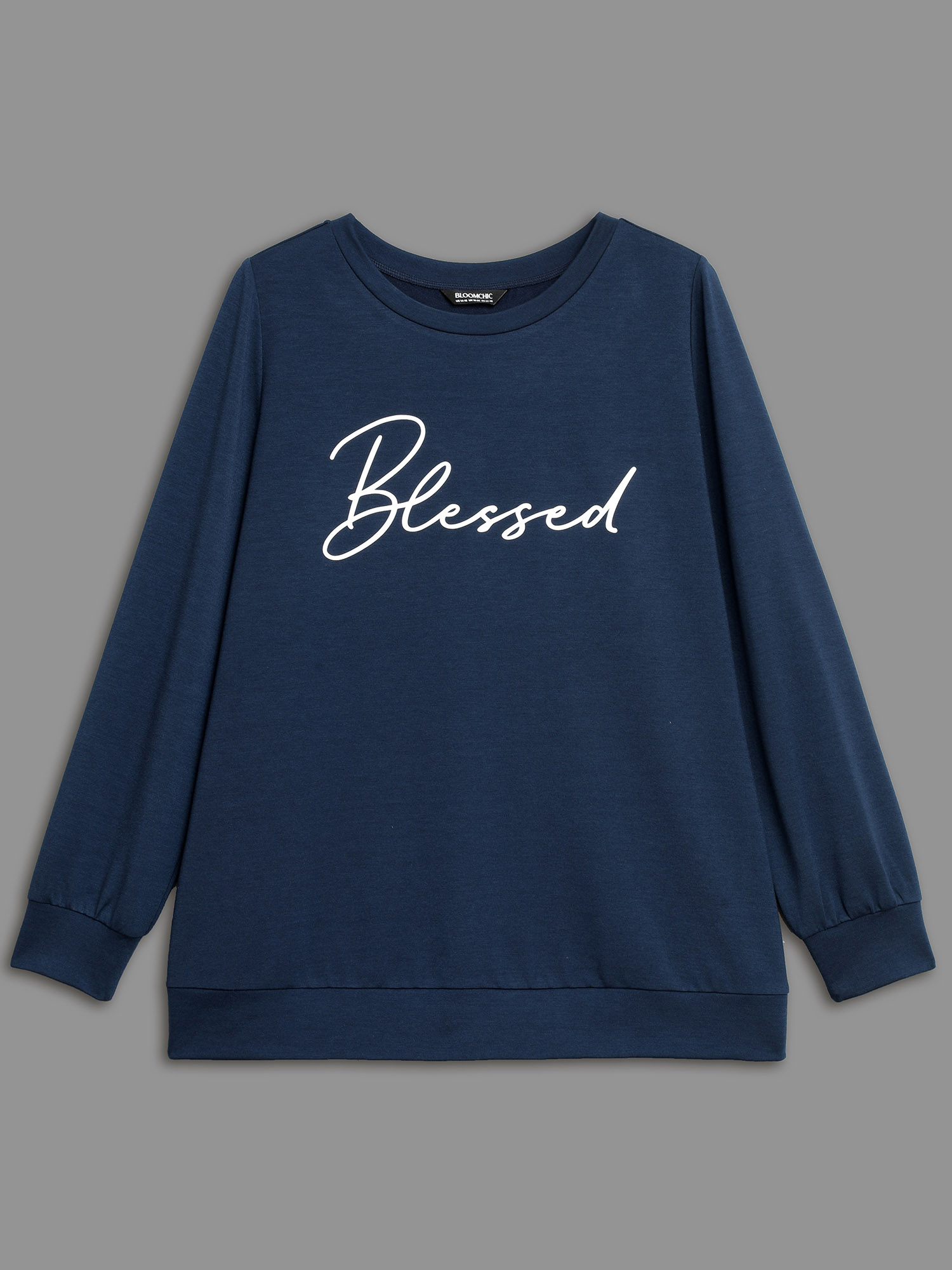 

Plus Size Letter Print Crew Neck Sweatshirt Women Midnight Casual Non Round Neck Everyday Sweatshirts BloomChic