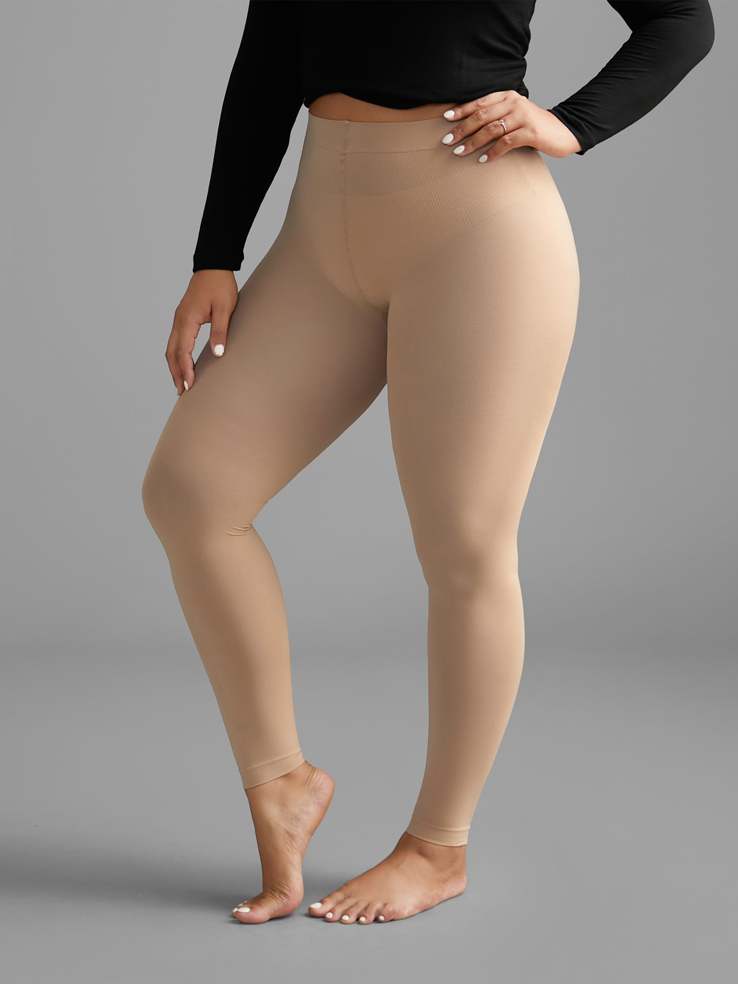 

120D High-Waisted Seamless Legging Tights Stocking, Apricot