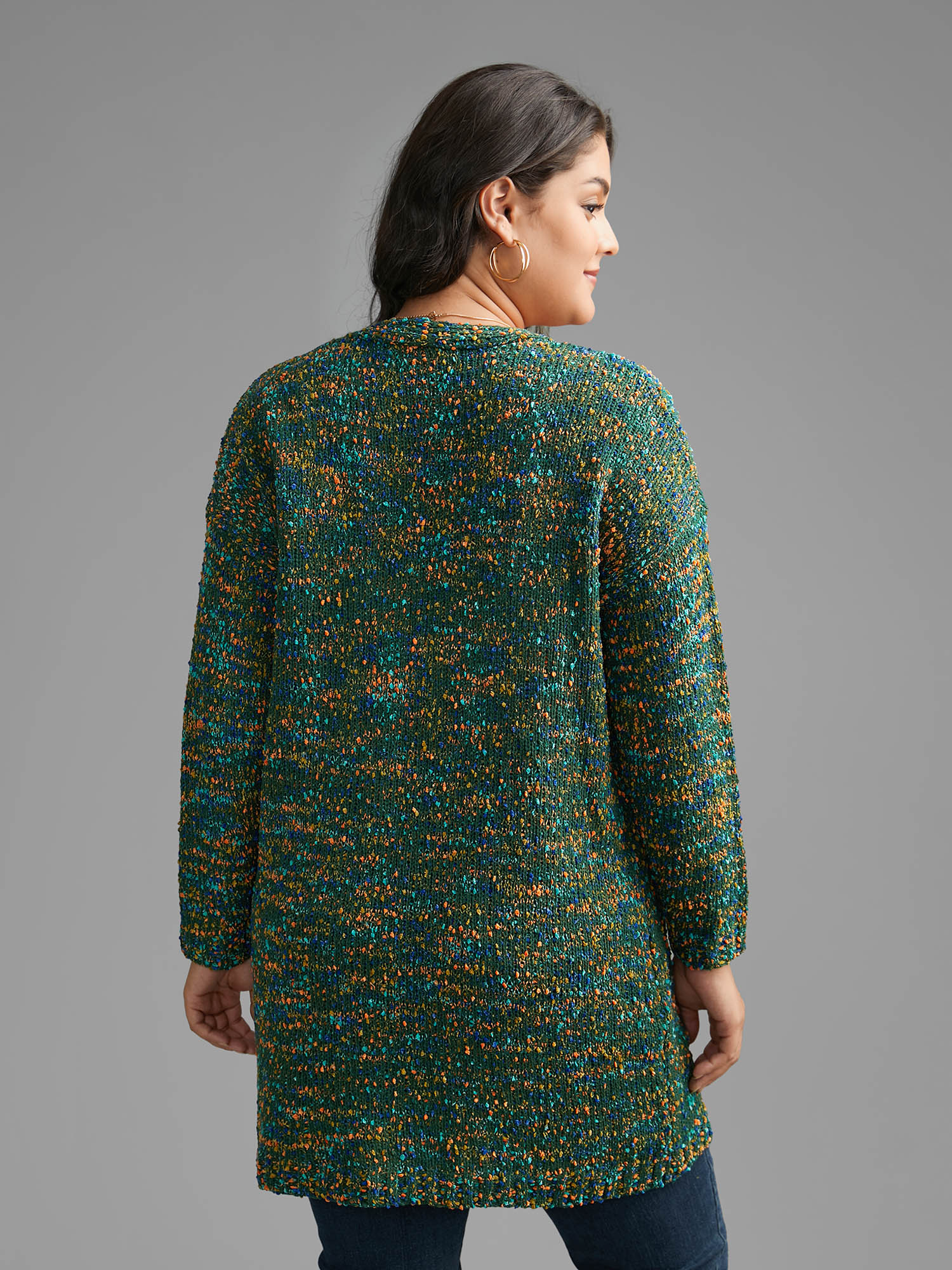 Plus Size Colour Textured Open Front Cardigan DarkGreen Women Casual Loose Long Sleeve Dailywear Cardigans BloomChic 22-24/3X 