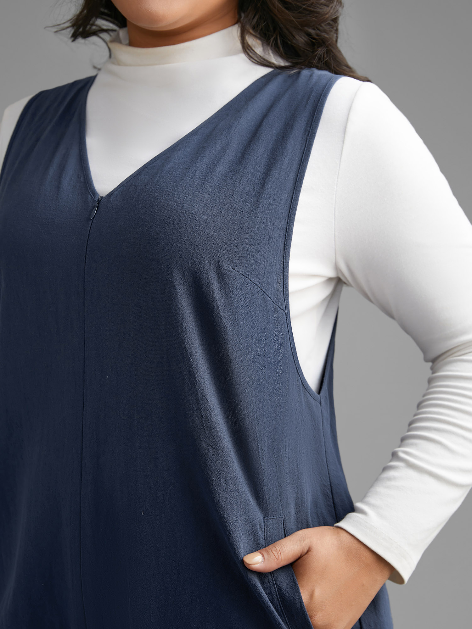 Plus Size Navy Cotton Solid V Neck Loose Jumpsuit Women Casual Sleeveless V-neck Everyday Loose Jumpsuits BloomChic 26/4X 