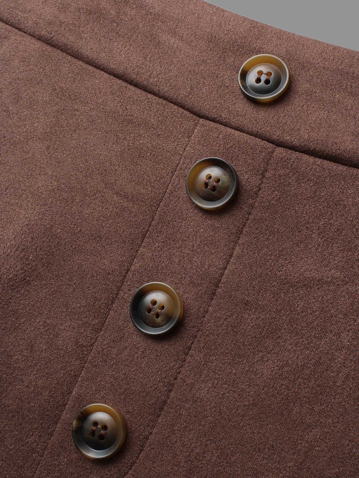 

Plus Size Faux Suede Button Detail Pocket Skirt Women DarkBrown Elegant Button Loose Low stretch Slanted pocket Everyday Skirts BloomChic