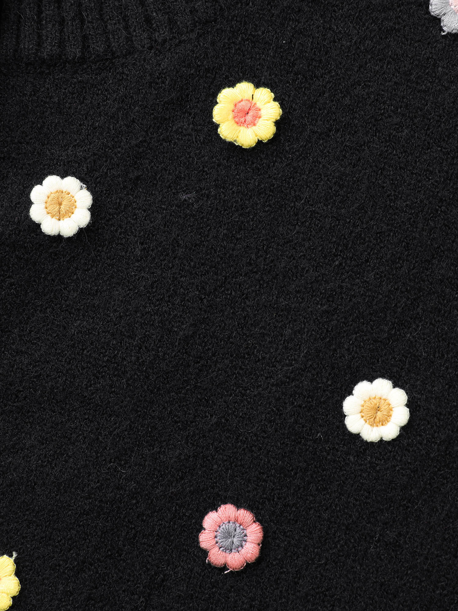 Plus Size Stereo Flower Design Button Through Cardigan Black Women Casual Loose Long Sleeve Everyday Cardigans BloomChic 12/L 