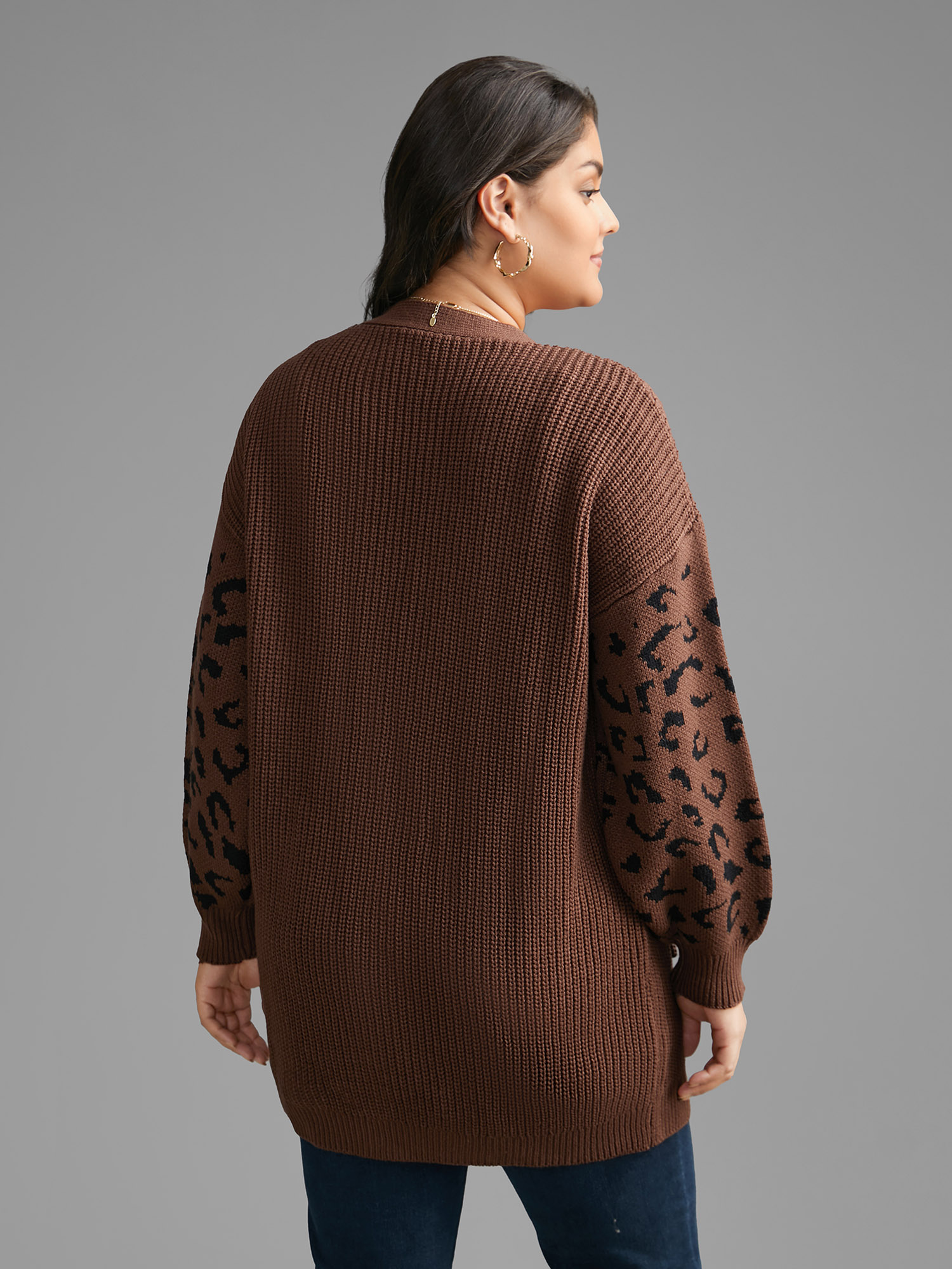 

Plus Size Leopard Print Patchwork Lantern Sleeve Cardigan Browncoffeecolor Women Casual Loose Long Sleeve Everyday Cardigans BloomChic