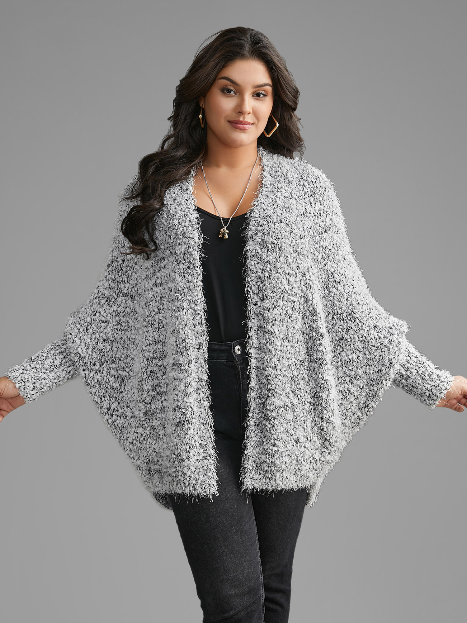 

Plus Size Heather Arc Hem Dolman Sleeve Cardigan Mediumgray Women Casual Loose Long Sleeve Everyday Cardigans BloomChic