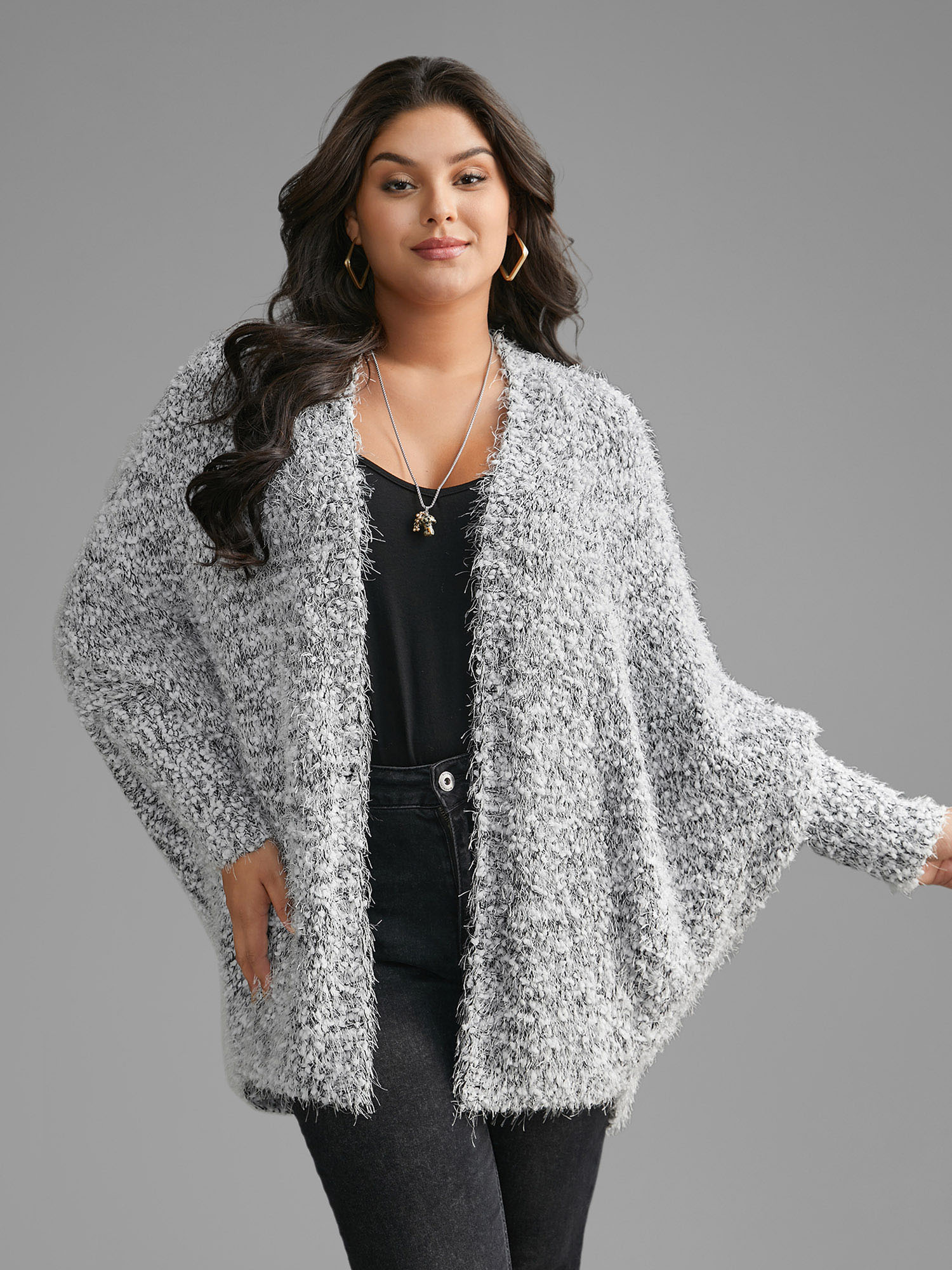 

Plus Size Heather Arc Hem Dolman Sleeve Cardigan Mediumgray Women Casual Loose Long Sleeve Everyday Cardigans BloomChic