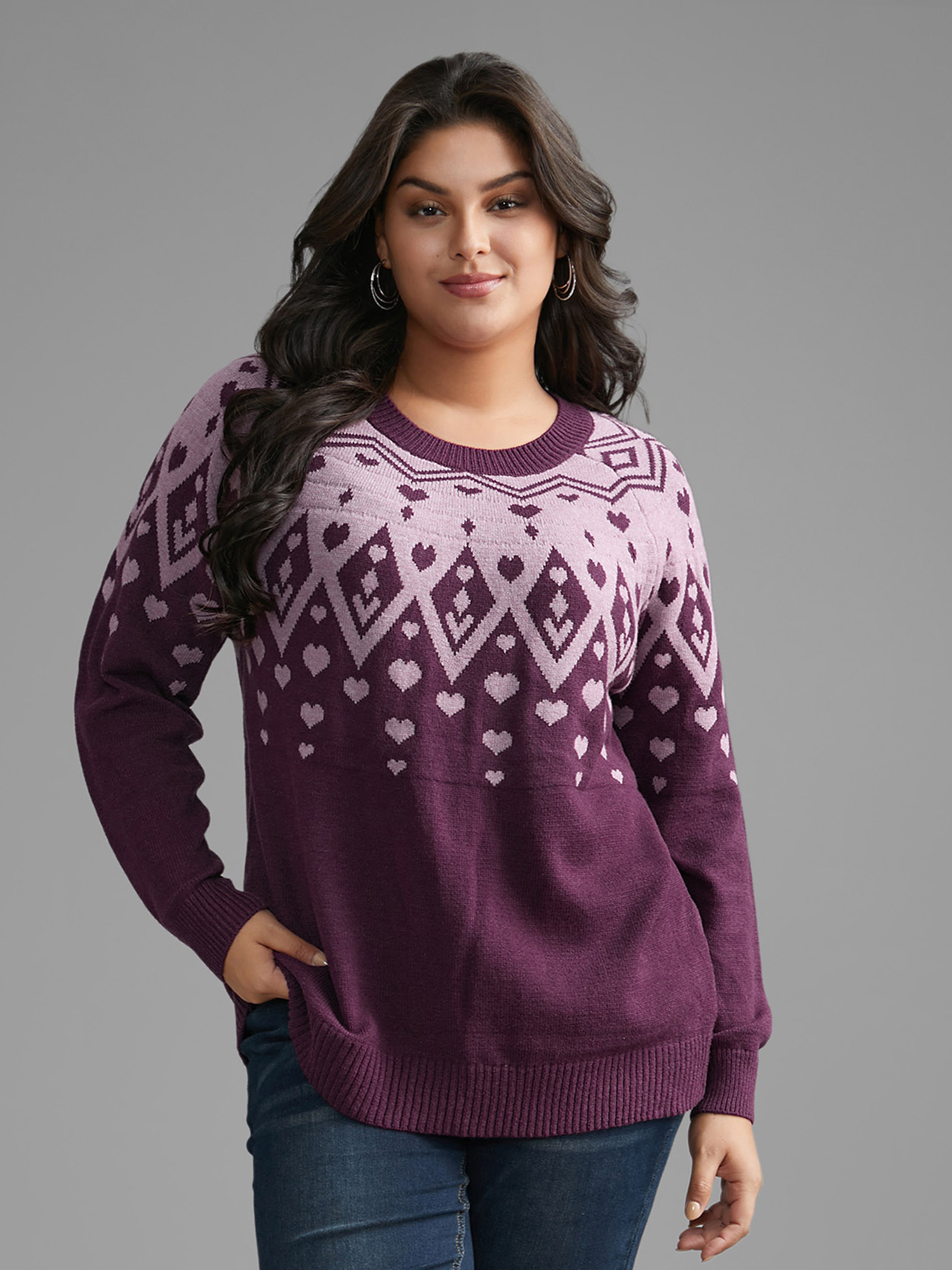 

Plus Size Heart Round Neck Raglan Sleeve Pullover Lilac Women Casual Loose Long Sleeve Round Neck Everyday Pullovers BloomChic