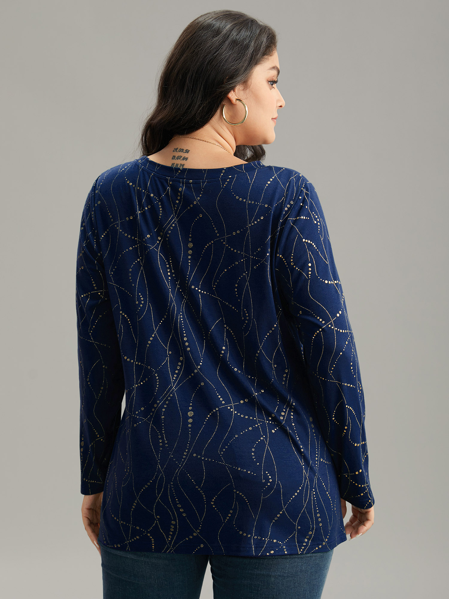 Plus Size Polka Dot Contrast Round Neck T-shirt DarkBlue Women Casual Contrast Polka Dot Round Neck Dailywear T-shirts BloomChic 30/6X 