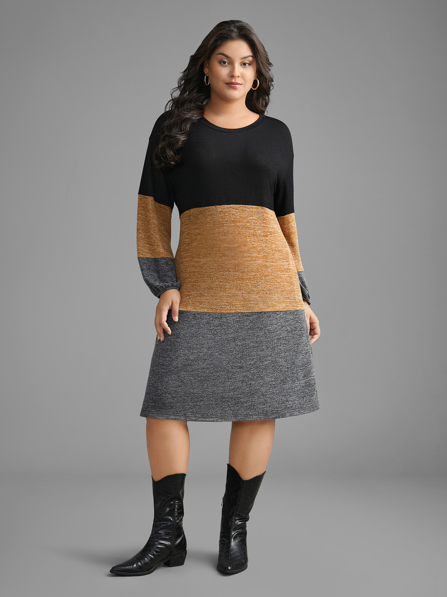 

Plus Size Colorblock Contrast Heather Pocket Knit Dress Multicolor Women Casual Contrast Knit Dresses Bloomchic