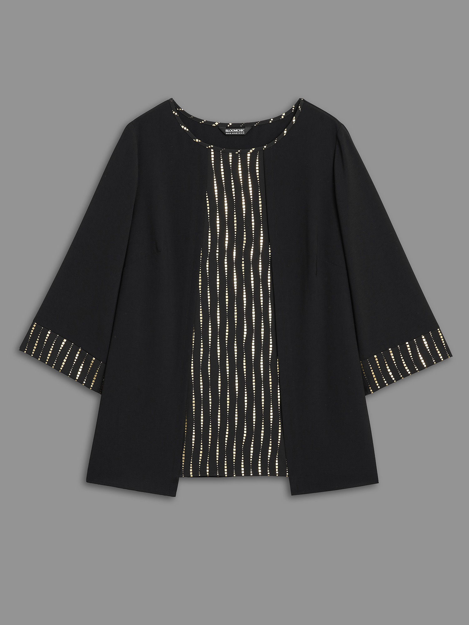 Plus Size Black Crew Neck Glitter Patchwork Contrast Blouse Women Elegant Long Sleeve Round Neck Everyday Blouses BloomChic 18-20/2X 
