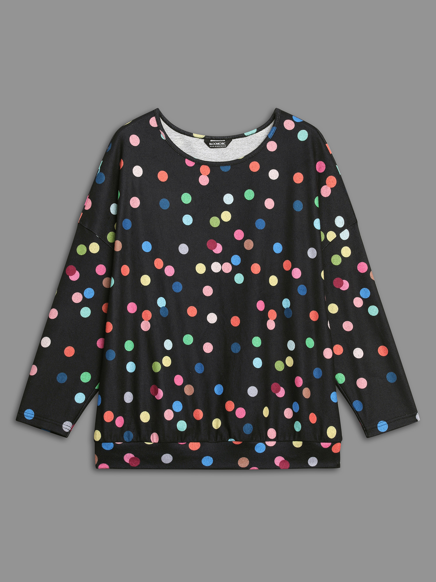 Plus Size Color Polka Dot Drop Shoulder T-shirt Black Women Casual Contrast Round Neck Everyday T-shirts BloomChic 14-16/1X 