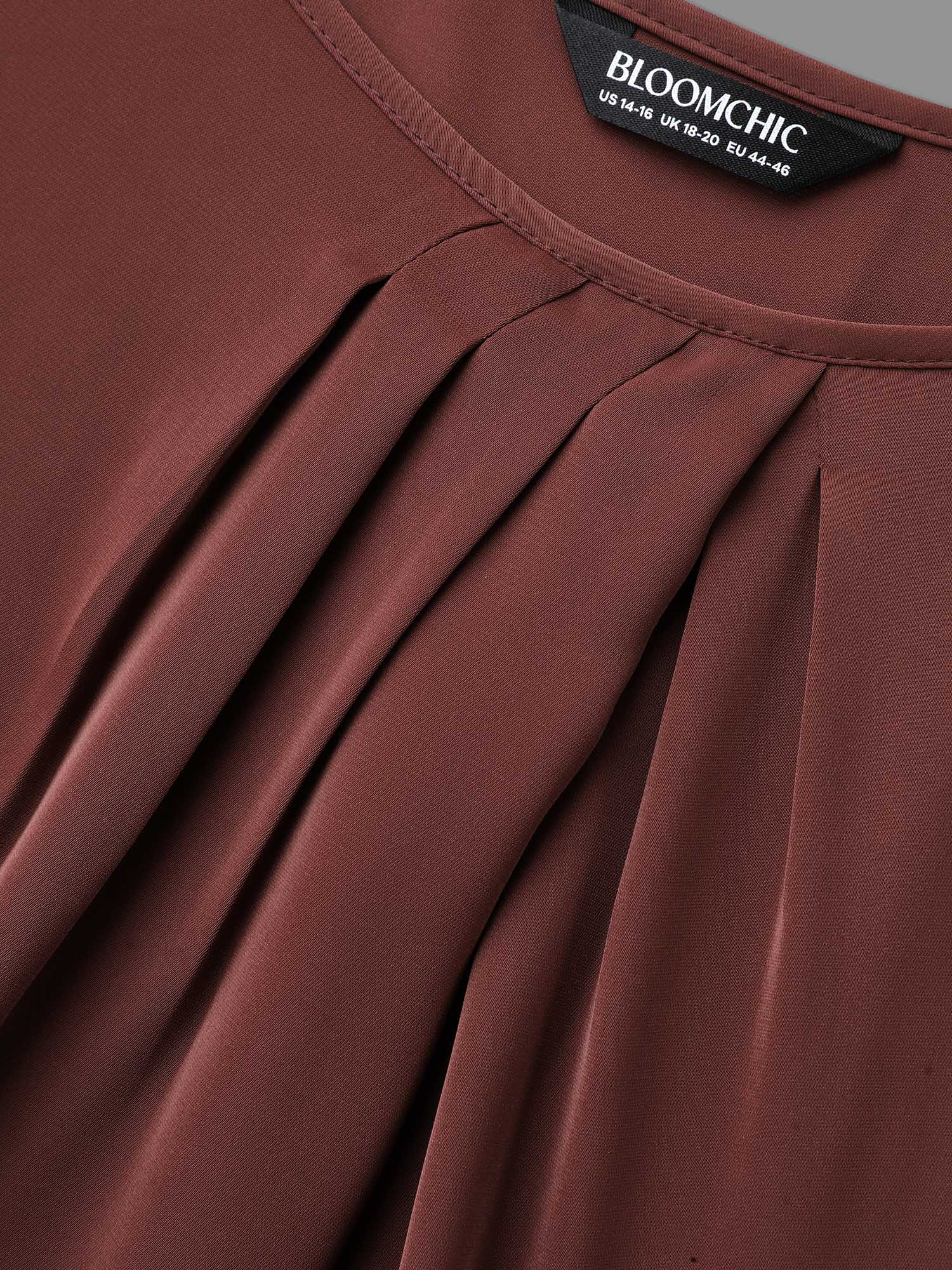 Plus Size Browncoffeecolor Solid Crew Neck Lantern Sleeve Blouse Women At the Office Long Sleeve Round Neck Work Blouses BloomChic 12/L 