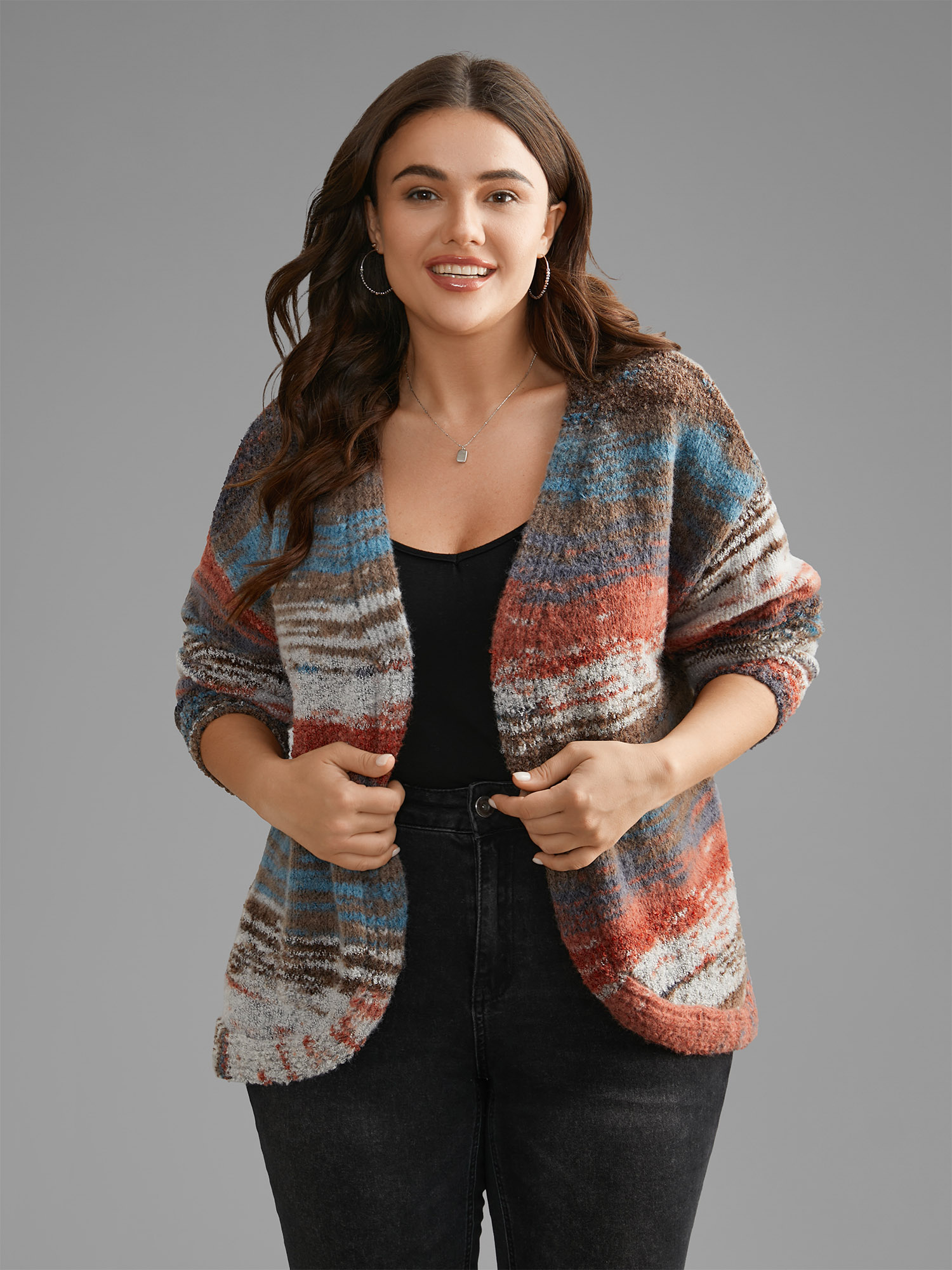 

Plus Size Ombre Open Front Curved Hem Cardigan Rust Women Casual Loose Long Sleeve Everyday Cardigans BloomChic