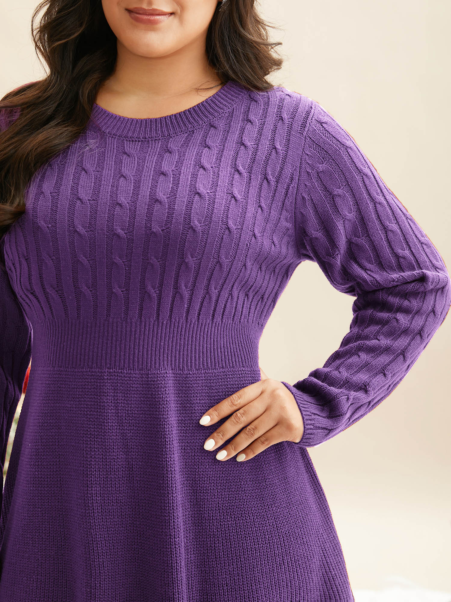 

Plus Size Cable Knit Fit-and-Flare Midi Sweater Dress BlueViolet Women Elegant Bodycon Long Sleeve Everyday Sweater Dresses BloomChic