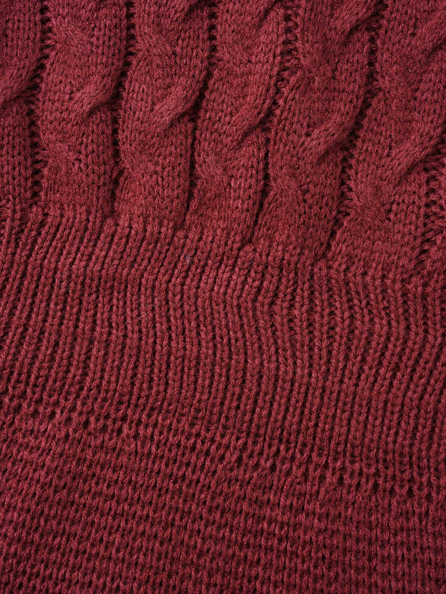 

Plus Size V Neck Texture Cable Knit Pullover Burgundy Women Casual Bodycon Long Sleeve V-neck Everyday Pullovers BloomChic